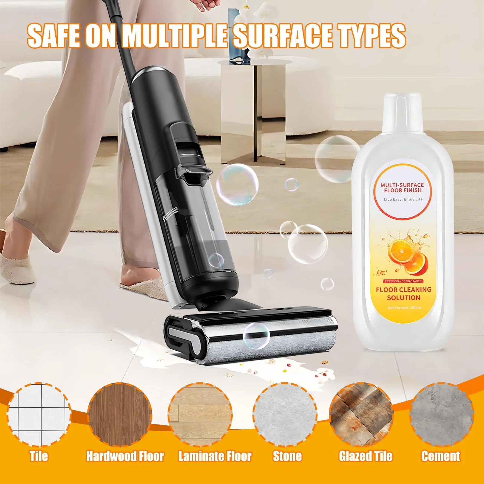 NXPPYY Floor Cleaning Solution Compatible with Tineco iFLOOR Series, All Robot Vacuums & Wireless Wet-Dry Mops, 4 Bottle Floor Cleaner Refill, Orange Scent - Image 4
