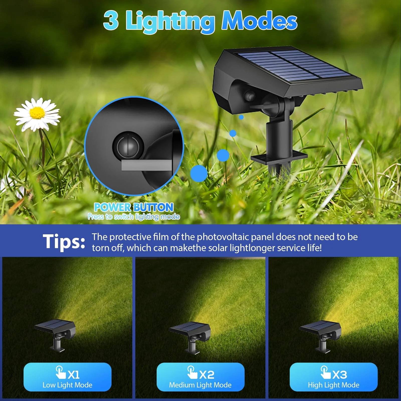 NYMPHY Solar Lights Outdoor Waterproof IP68, 56 LED 3 Lighting Modes Solar Powered Garden Yard Spot Solar Lights for Christmas Outside Landscape- 6 Pack (Warm White) - Image 4
