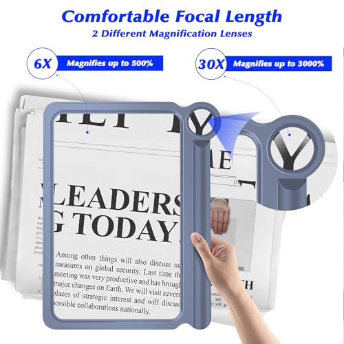 NZQXJXZ 30X 6X Reading Magnifier for Seniors Large, Large and Lightweight Magnifying Glass, Full Book Page Viewing Area, Perfect Handheld Magnifier for Reading Small Prints and Low Vision,Blue - Image 6