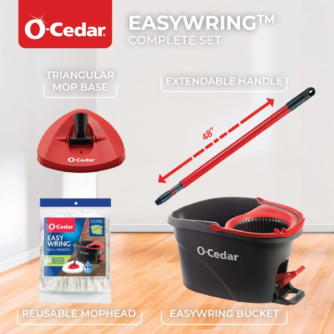 O-Cedar EasyWring Microfiber Spin Mop, Bucket Floor Cleaning System, Red, Gray, Standard - Image 14