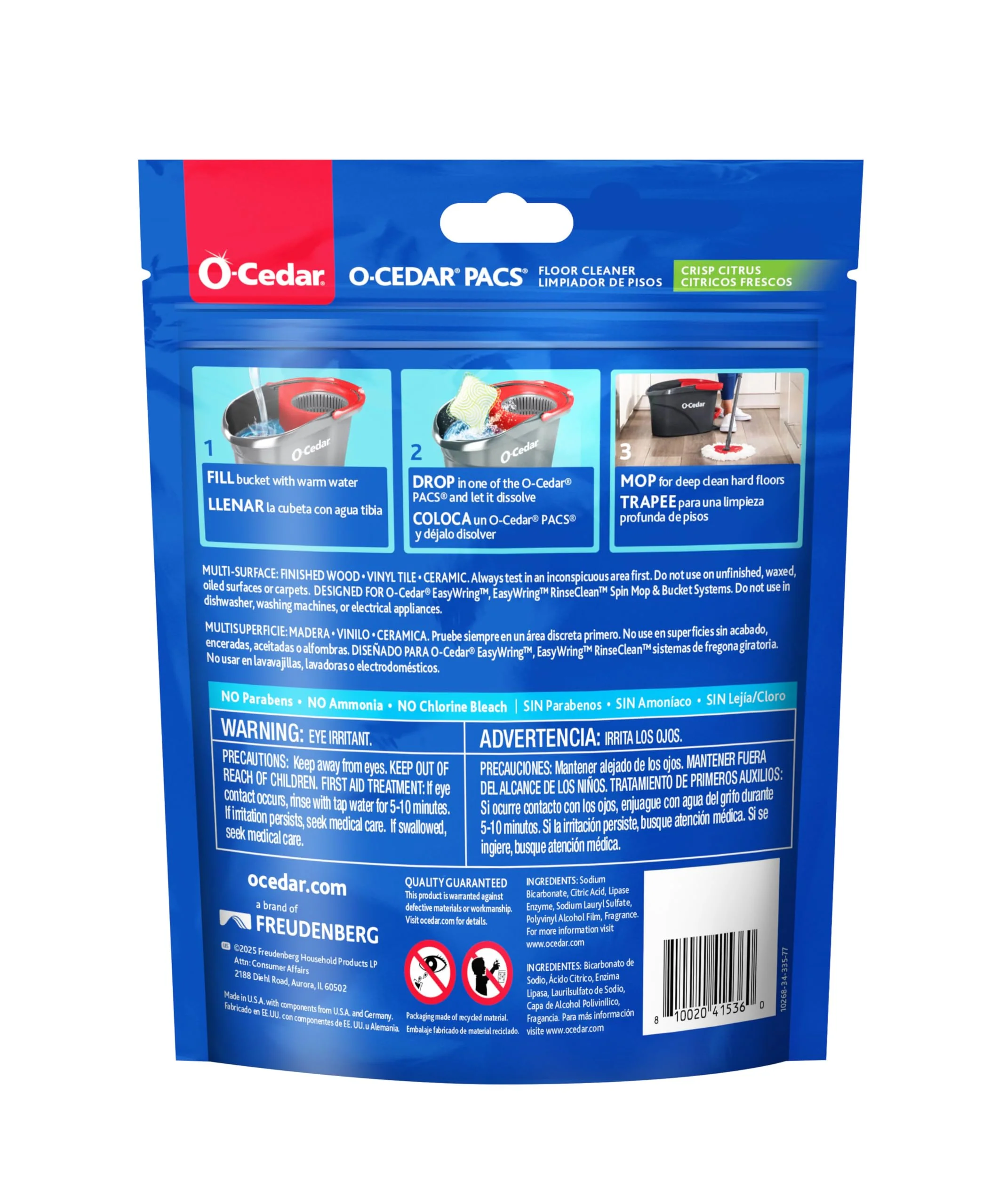 O-Cedar PACS Hard Floor Cleaner, Crisp Citrus Scent 24 Count (1-Pack) | Made with Naturally-Derived Ingredients | Safe to Use on All Hard Floors | Perfect for Mop Buckets - Image 5