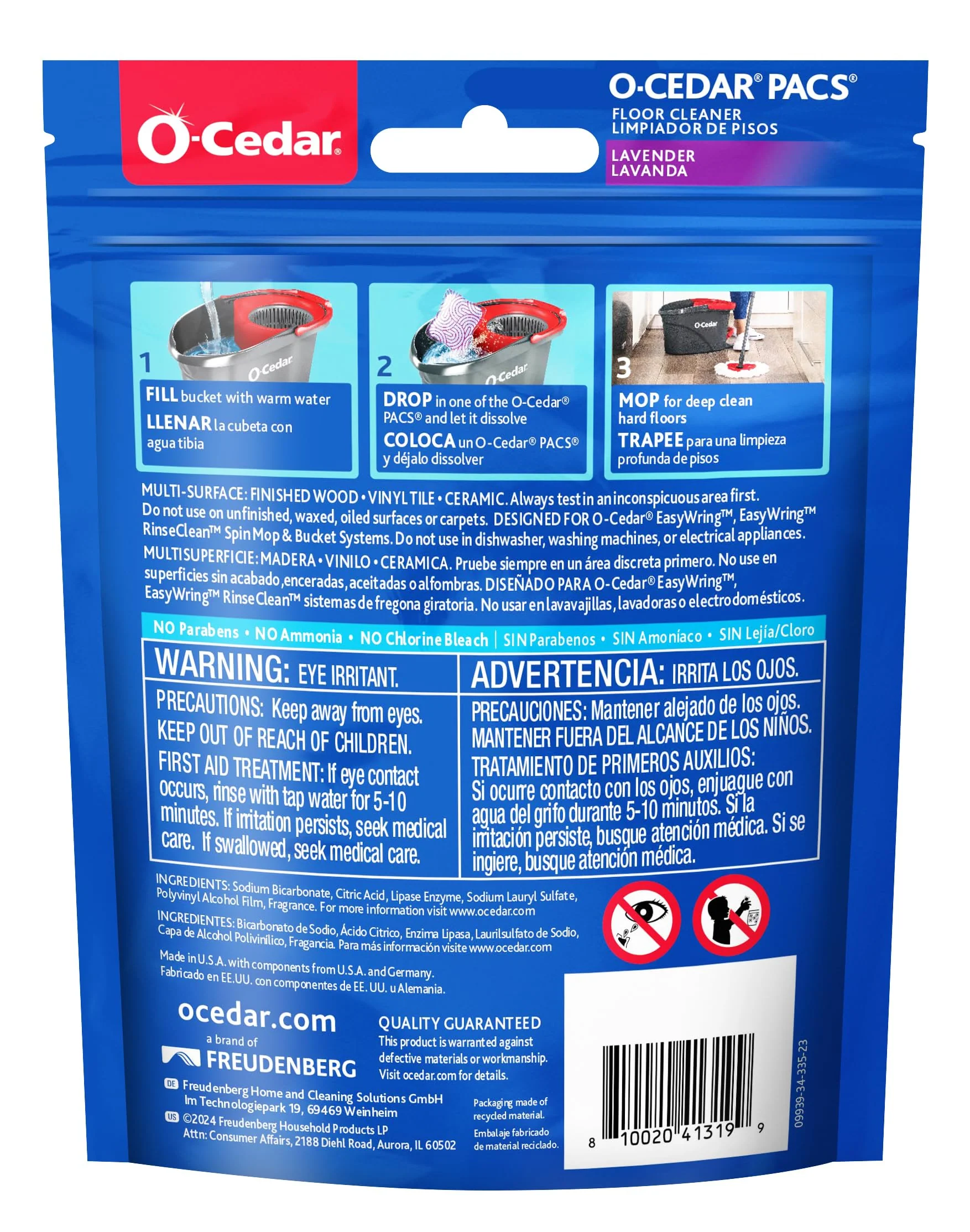 O-Cedar PACS Hard Floor Cleaner, Lavender Scent 24 Count (1-Pack) | Made with Naturally-Derived Ingredients | Safe to Use on All Hard Floors | Perfect for Mop Buckets - Image 5