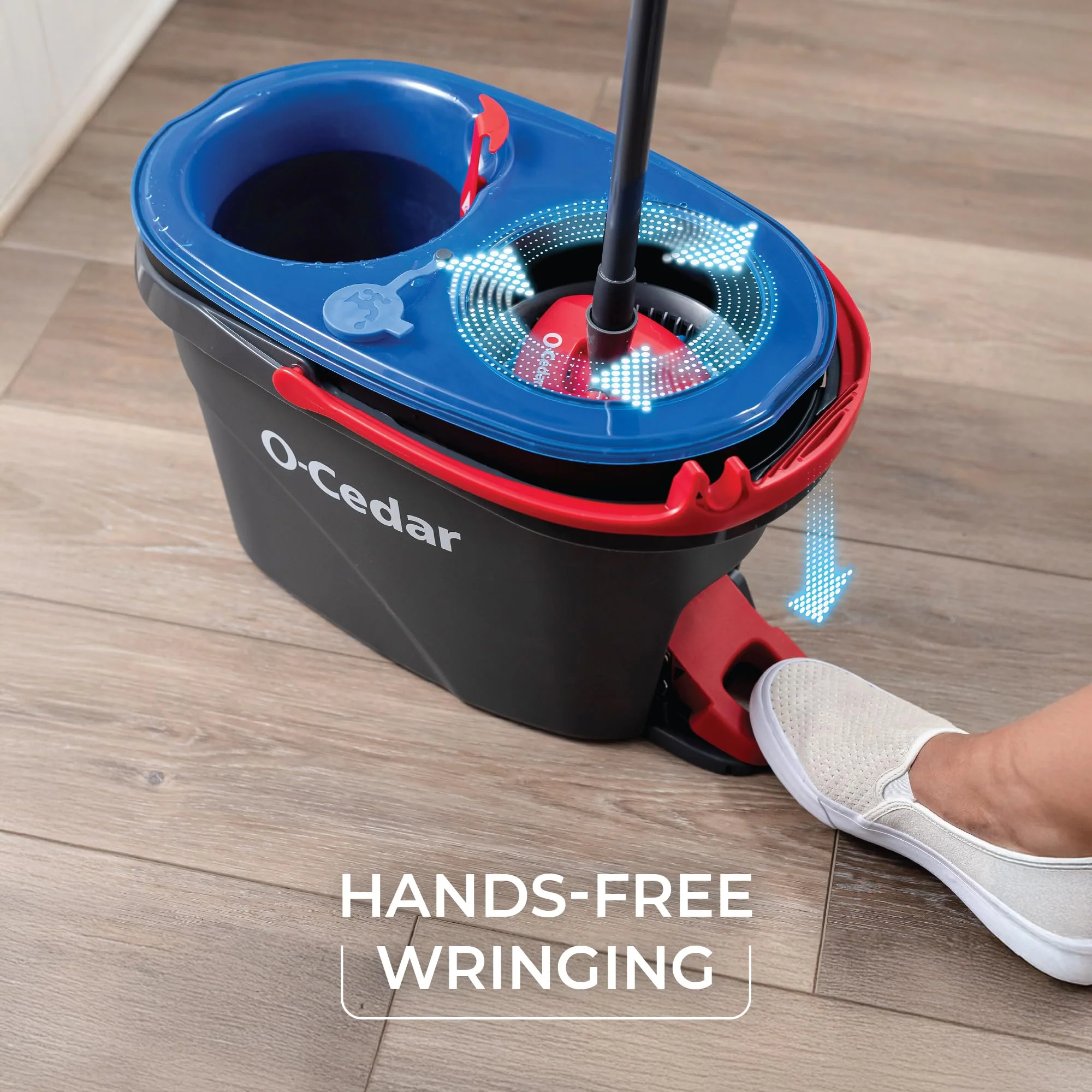 O-Cedar RinseClean Spin Mop & Bucket System + 2 Extra Mop Heads | Clean with Water | Removes 99% of Bacteria - Image 4