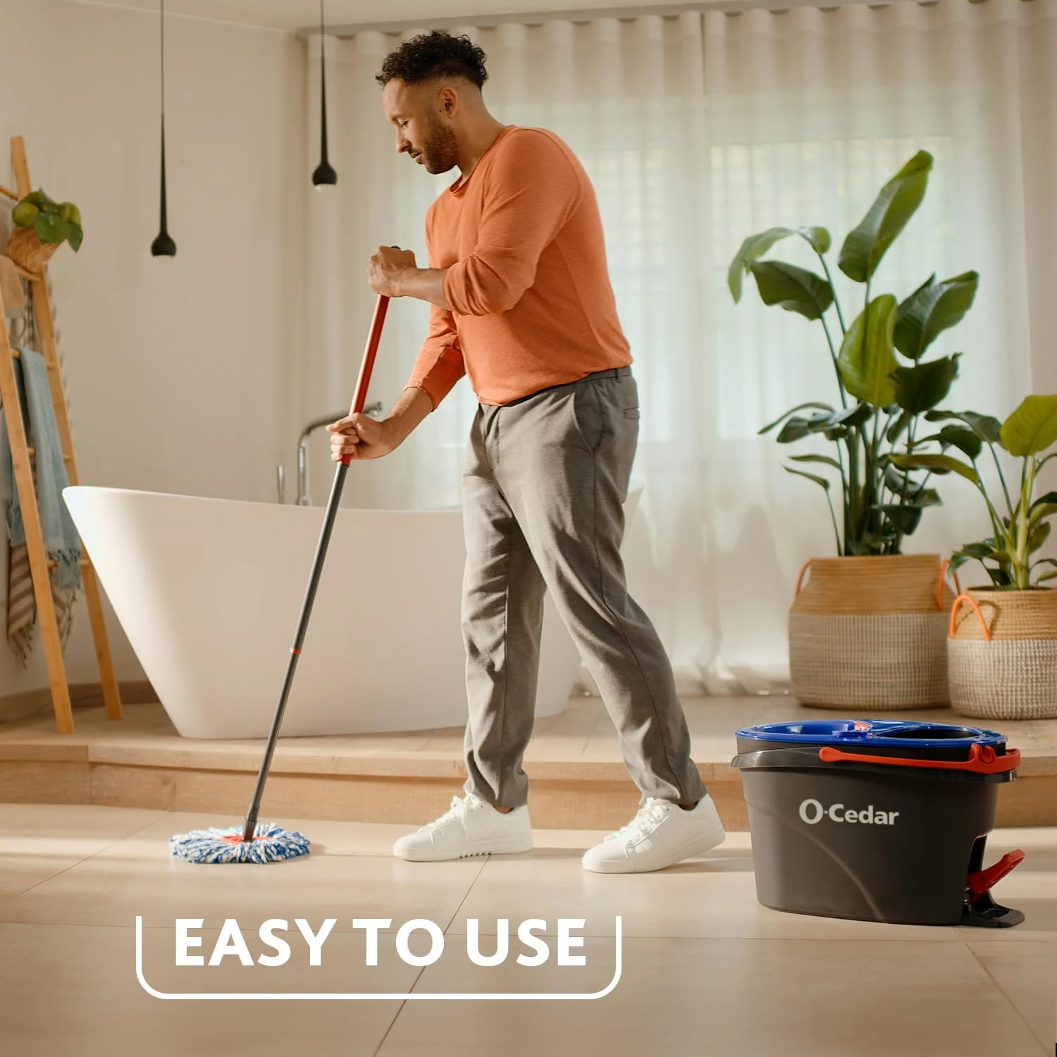O-Cedar RinseClean Spin Mop & Bucket System + 2 Extra Mop Heads | Clean with Water | Removes 99% of Bacteria - Image 5