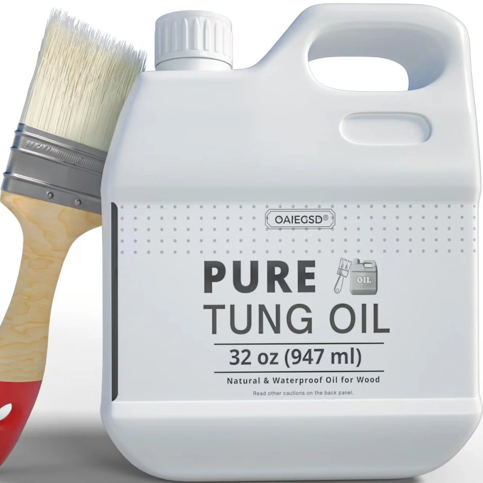 OAIEGSD 32oz 100% Pure Tung Oil for Wood Outdoor with Brush, Safe Food Grade Tung Oil for Wood Finish, Natural Waterproof Sealer Can Used on Cutting Boards, Outdoor Furniture, Butcher Blocks