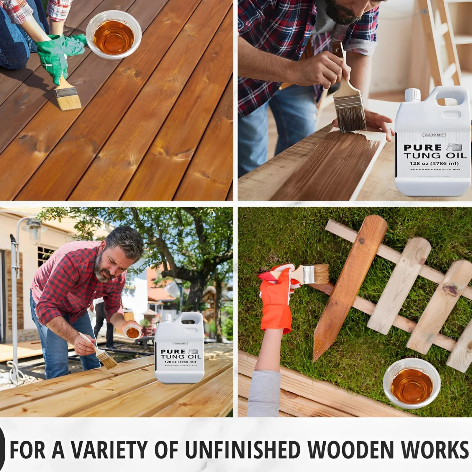 OAIEGSD 32oz 100% Pure Tung Oil for Wood Outdoor with Brush, Safe Food Grade Tung Oil for Wood Finish, Natural Waterproof Sealer Can Used on Cutting Boards, Outdoor Furniture, Butcher Blocks - Image 5