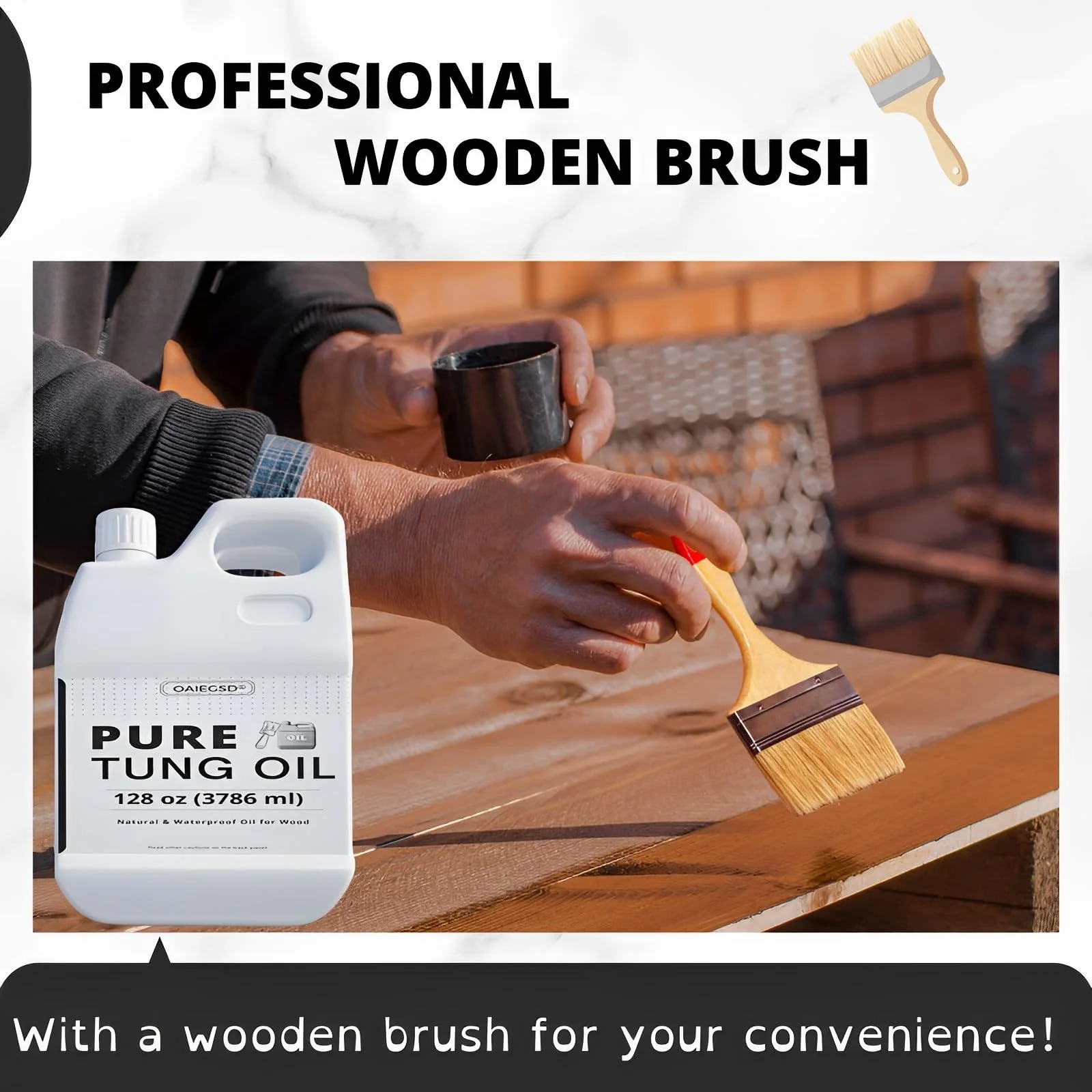 OAIEGSD 32oz 100% Pure Tung Oil for Wood Outdoor with Brush, Safe Food Grade Tung Oil for Wood Finish, Natural Waterproof Sealer Can Used on Cutting Boards, Outdoor Furniture, Butcher Blocks - Image 6