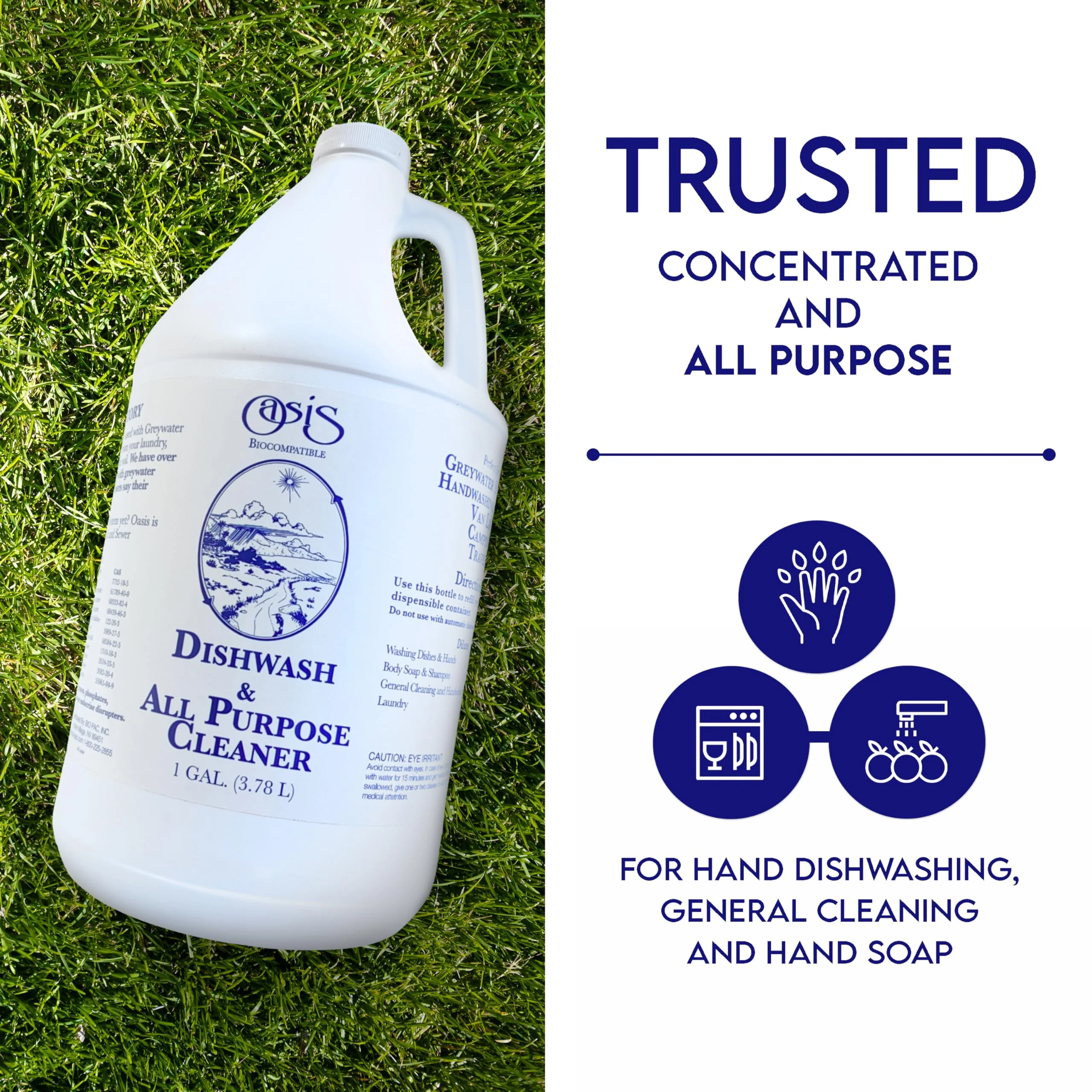 Oasis Biocompatible Dish Soap Liquid & All Purpose Cleaner - Reuse Greywater for Plants - Clean, Safe, Concentrated, Grey Water Friendly, Sodium-Free, Biodegrades Into Plant Nutrients - 1 Gallon - Image 3