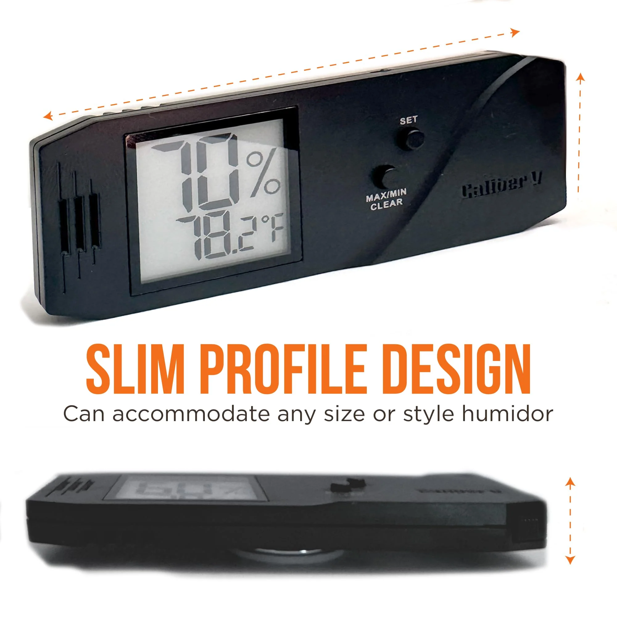 Oasis Caliber V Digital Hygrometer and Thermometer - Slim Hygrometer & Thermometer w/Digital Humidity Sensor Gauge for Precise Readings - Temperature & Humidity Sensor - Black - 4" W x 1" H - Image 6