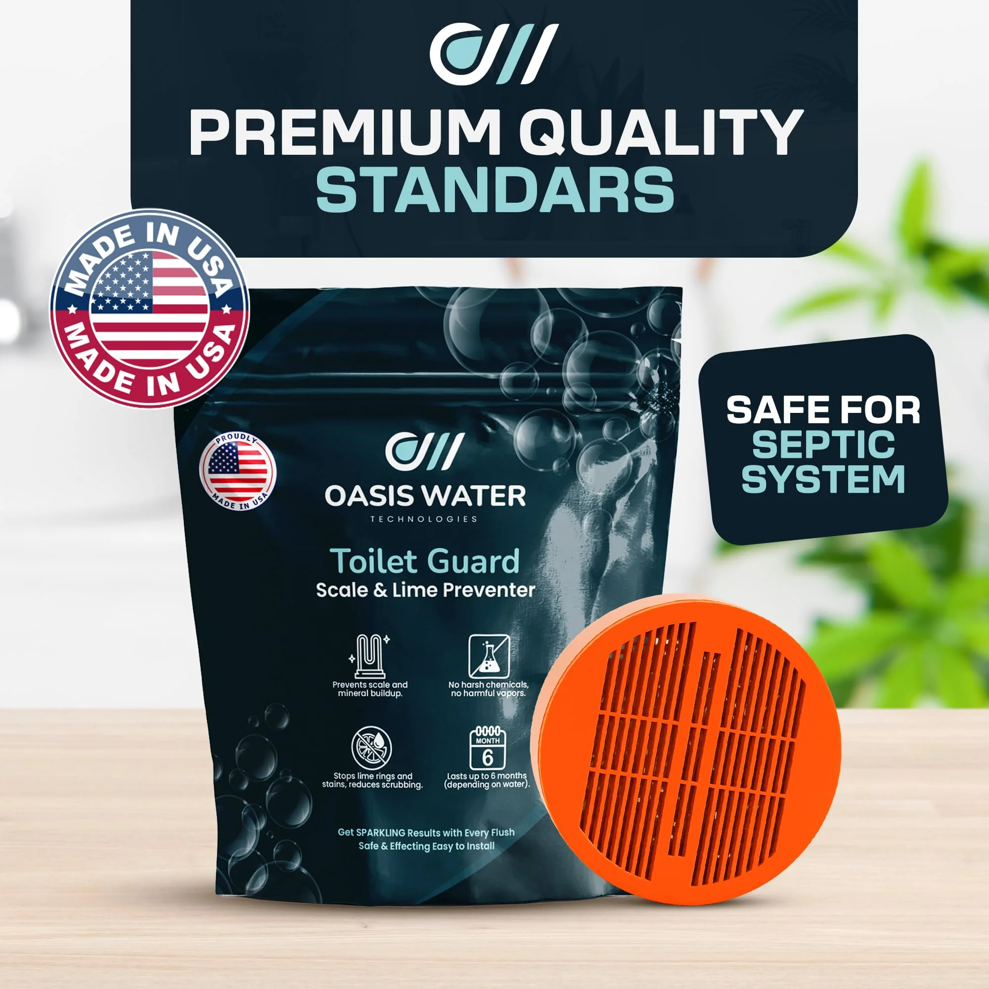 Oasis Water Technologies Toilet Guard Hard Water & Limescale Drop-In Toilet Tank Tablet | Polyphosphate Formula | Helps Reduce Rings, Stains & Mineral Buildup | Bleach-Free 180-Day Tablet - Image 2