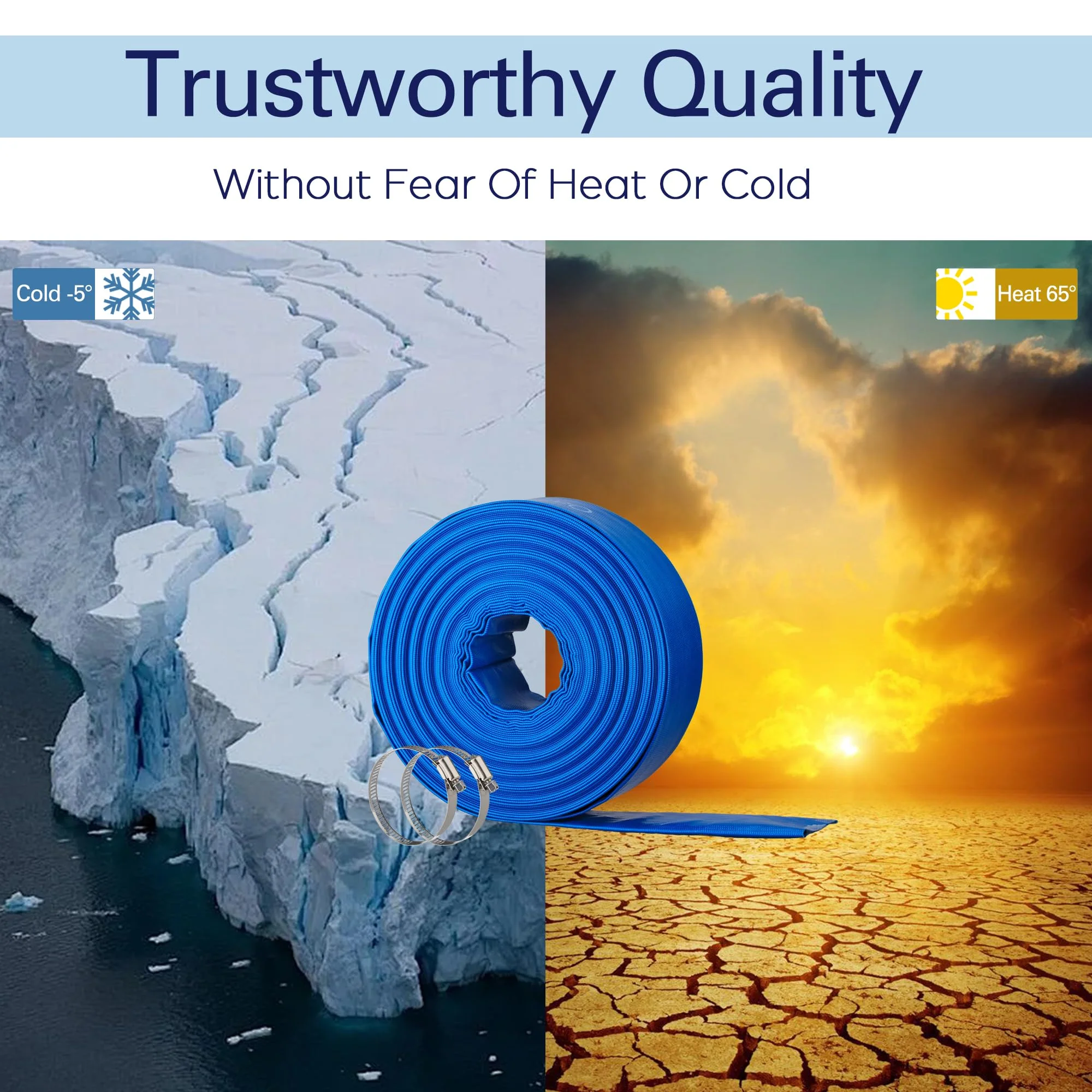 OasisTrim 2" x 100FT Pool Backwash Hose, Heavy-Duty Pool Hose, Lay Flat Discharge Hose, Durable Burst Resistant, Pool Filter Pump Water Drainage, Sump Pump Discharge, with 2 Clamps - Image 4