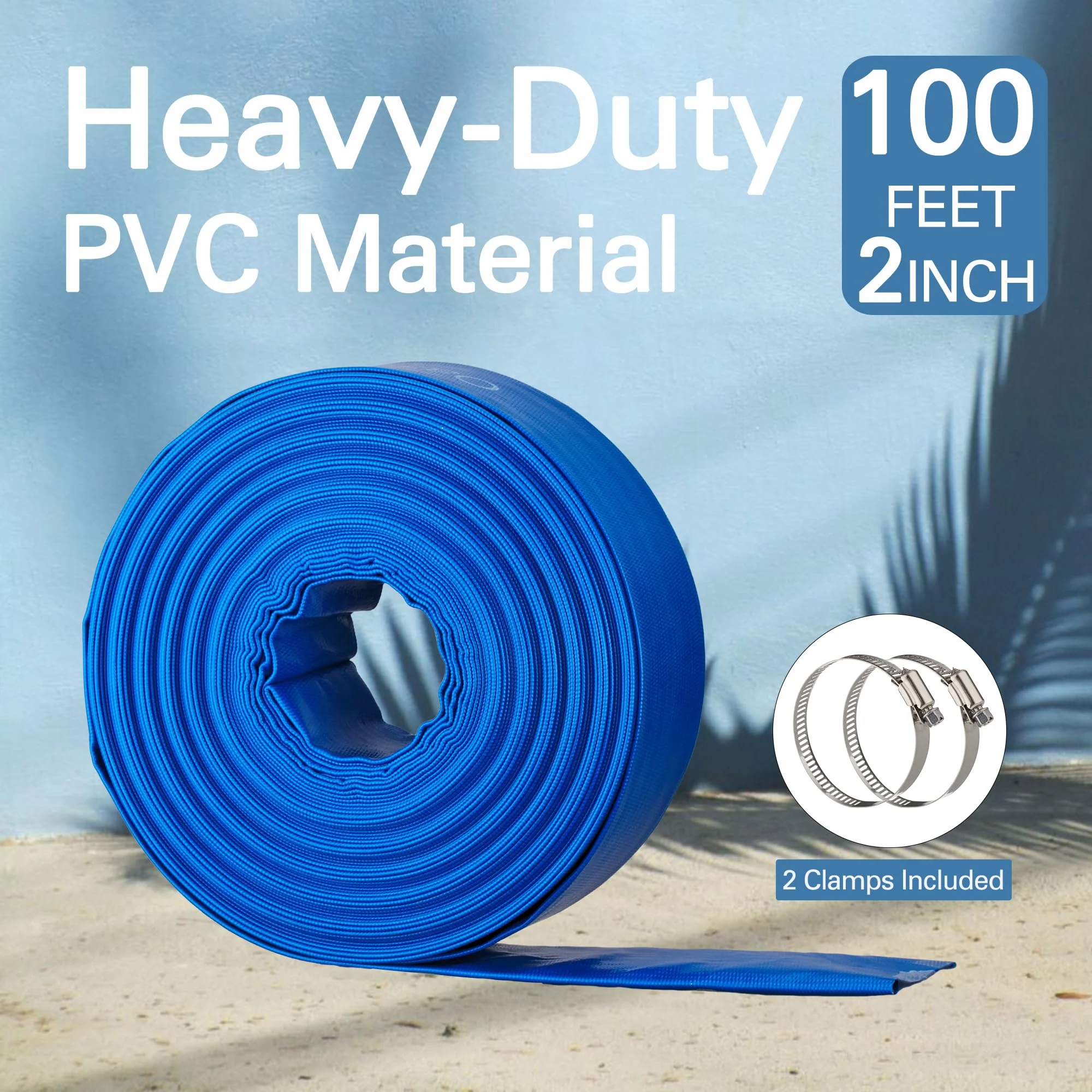 OasisTrim 2" x 100FT Pool Backwash Hose, Heavy-Duty Pool Hose, Lay Flat Discharge Hose, Durable Burst Resistant, Pool Filter Pump Water Drainage, Sump Pump Discharge, with 2 Clamps - Image 6