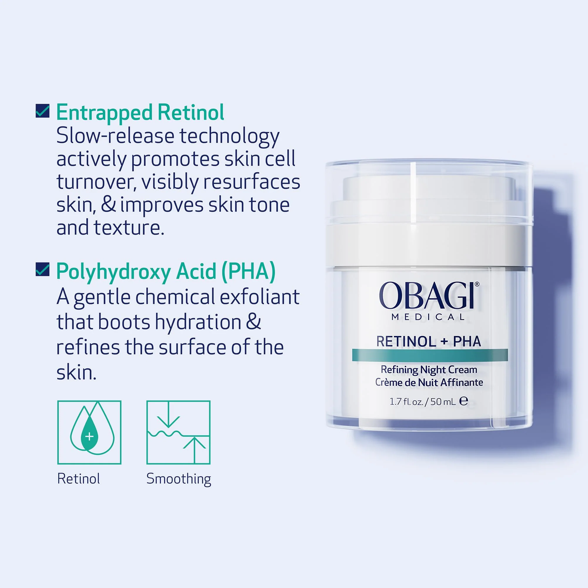 Obagi Medical Retinol + PHA Refining Night Cream - Clinically Proven, Dual-Action, Overnight Anti-Aging Face Cream for Smoother, Renewed Skin & a More Even-Looking Complexion - 1.7 Oz - Image 6