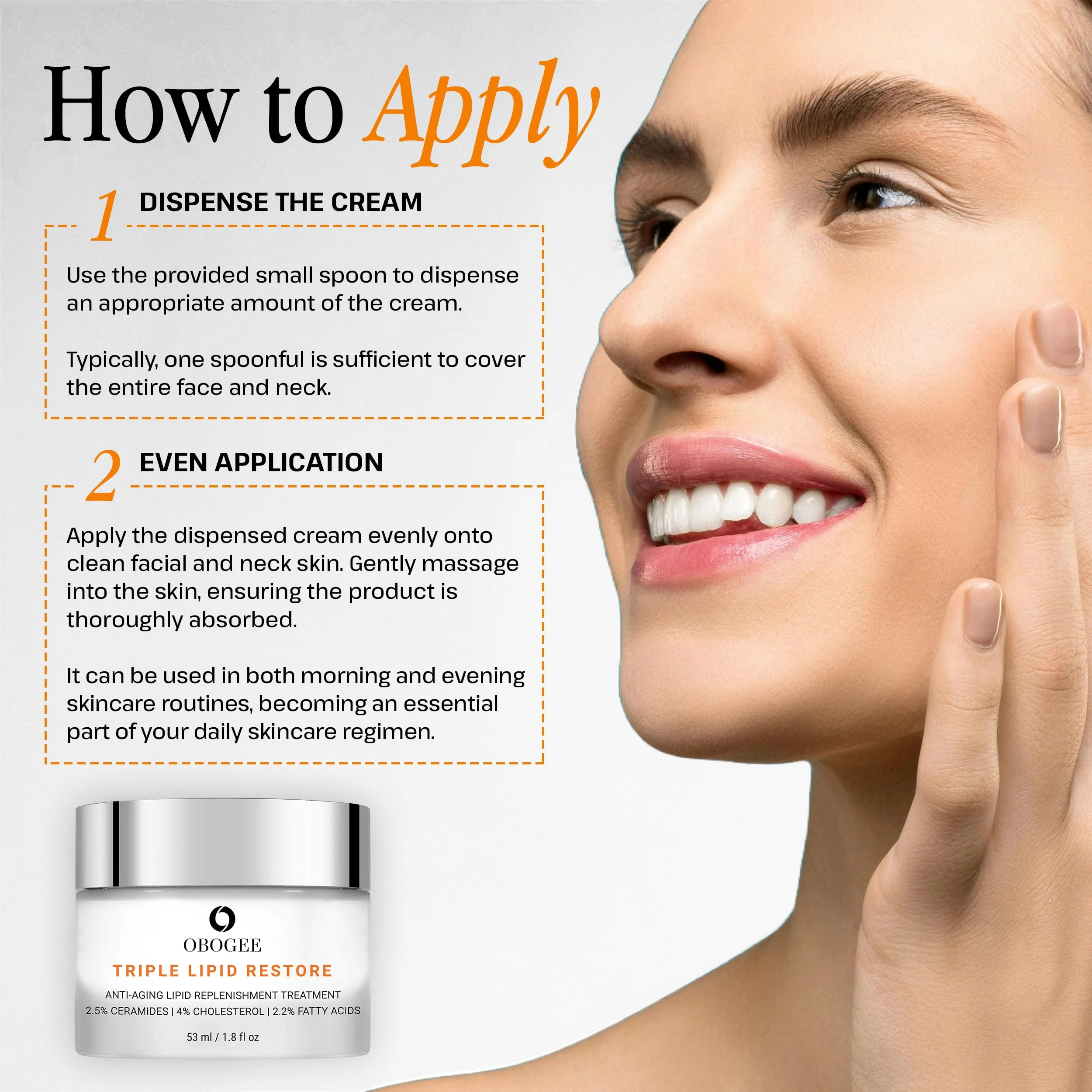 OBOGEE Triple Lipid-Peptide Cream: Enriched with Lipids, Ceramides, Peptides, Hyaluronic Acid, and Fatty Acid for Firming, Anti-Aging and Plumping Face Moisturizer (53 ml /1.8 fl oz) - Image 3