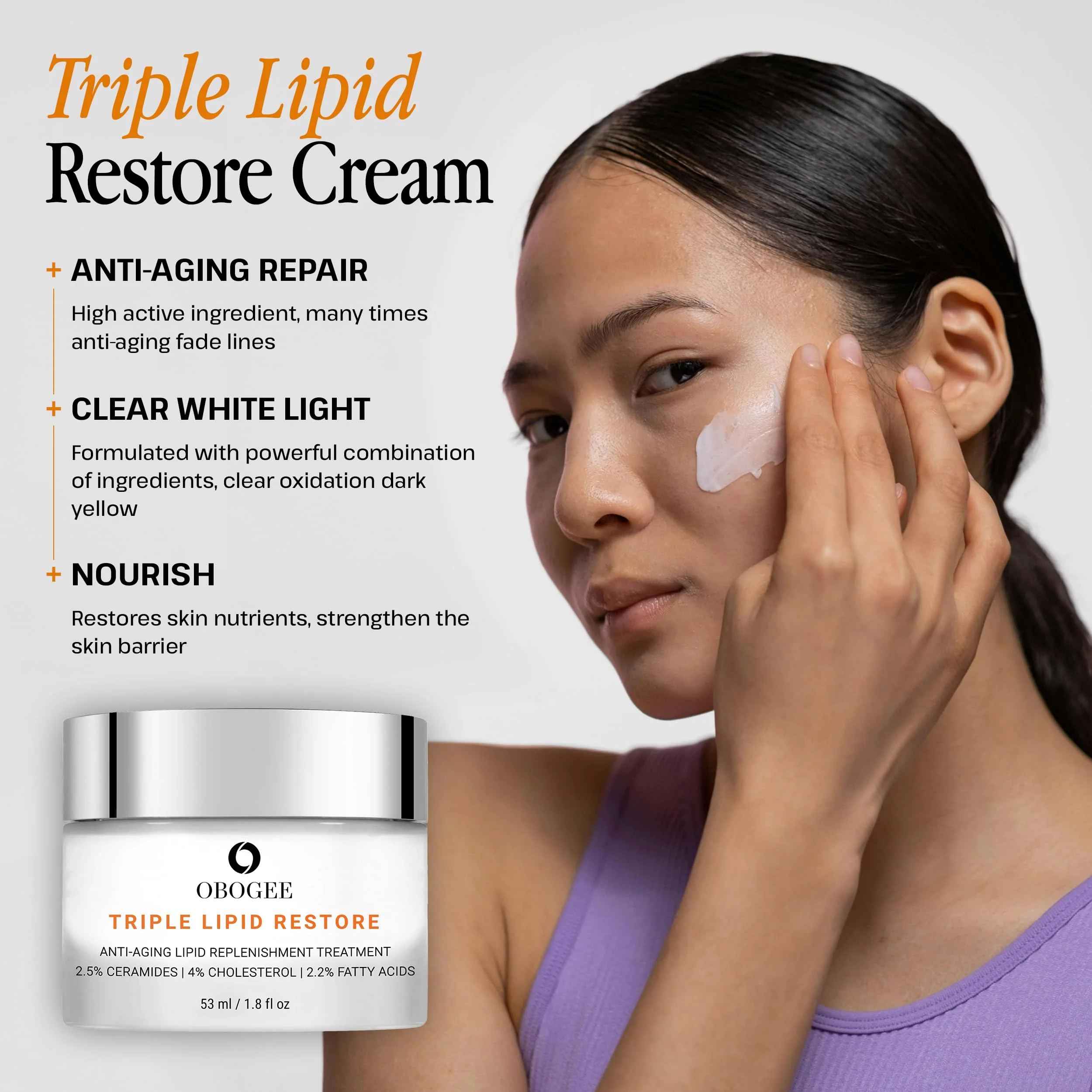OBOGEE Triple Lipid-Peptide Cream: Enriched with Lipids, Ceramides, Peptides, Hyaluronic Acid, and Fatty Acid for Firming, Anti-Aging and Plumping Face Moisturizer (53 ml /1.8 fl oz) - Image 4