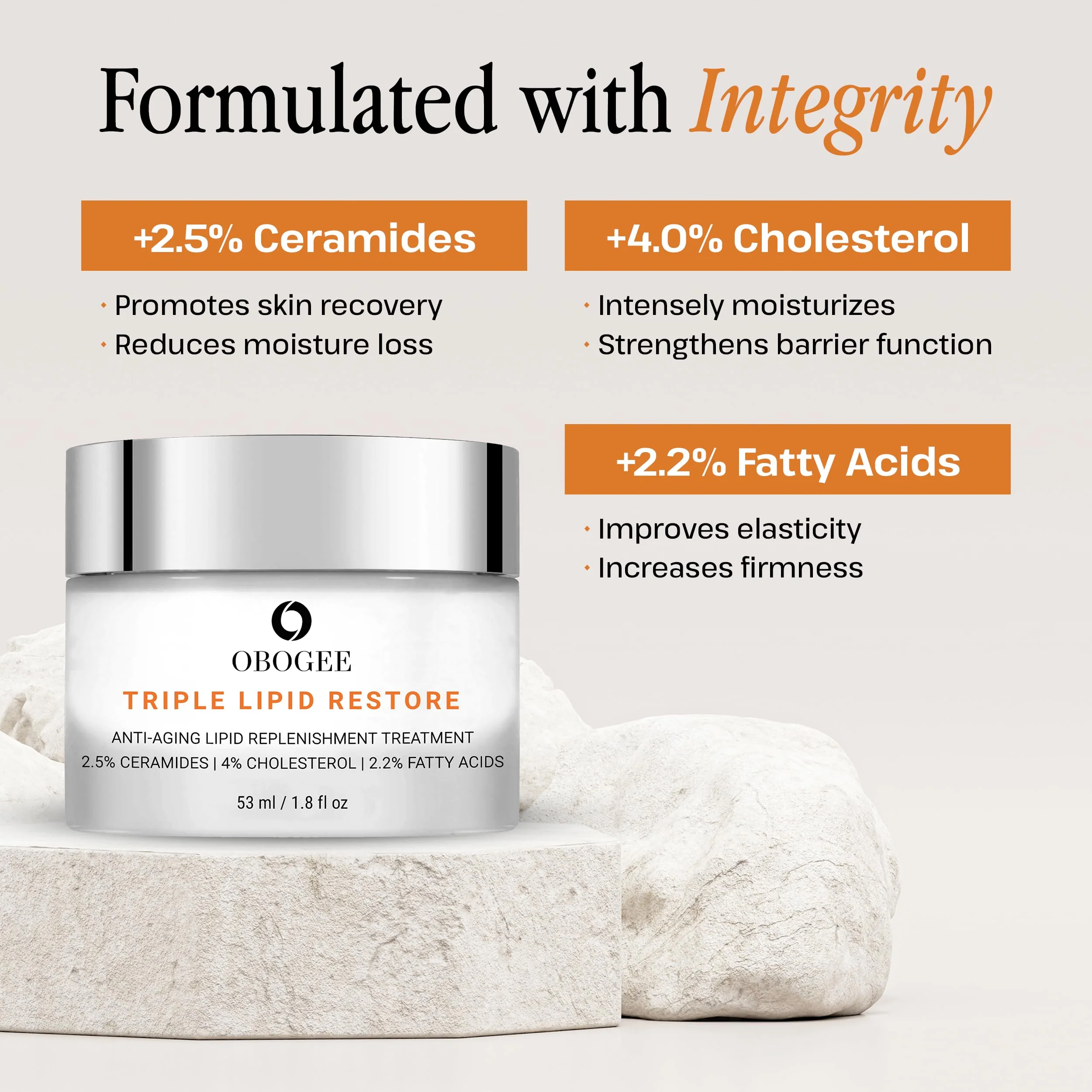 OBOGEE Triple Lipid-Peptide Cream: Enriched with Lipids, Ceramides, Peptides, Hyaluronic Acid, and Fatty Acid for Firming, Anti-Aging and Plumping Face Moisturizer (53 ml /1.8 fl oz) - Image 6