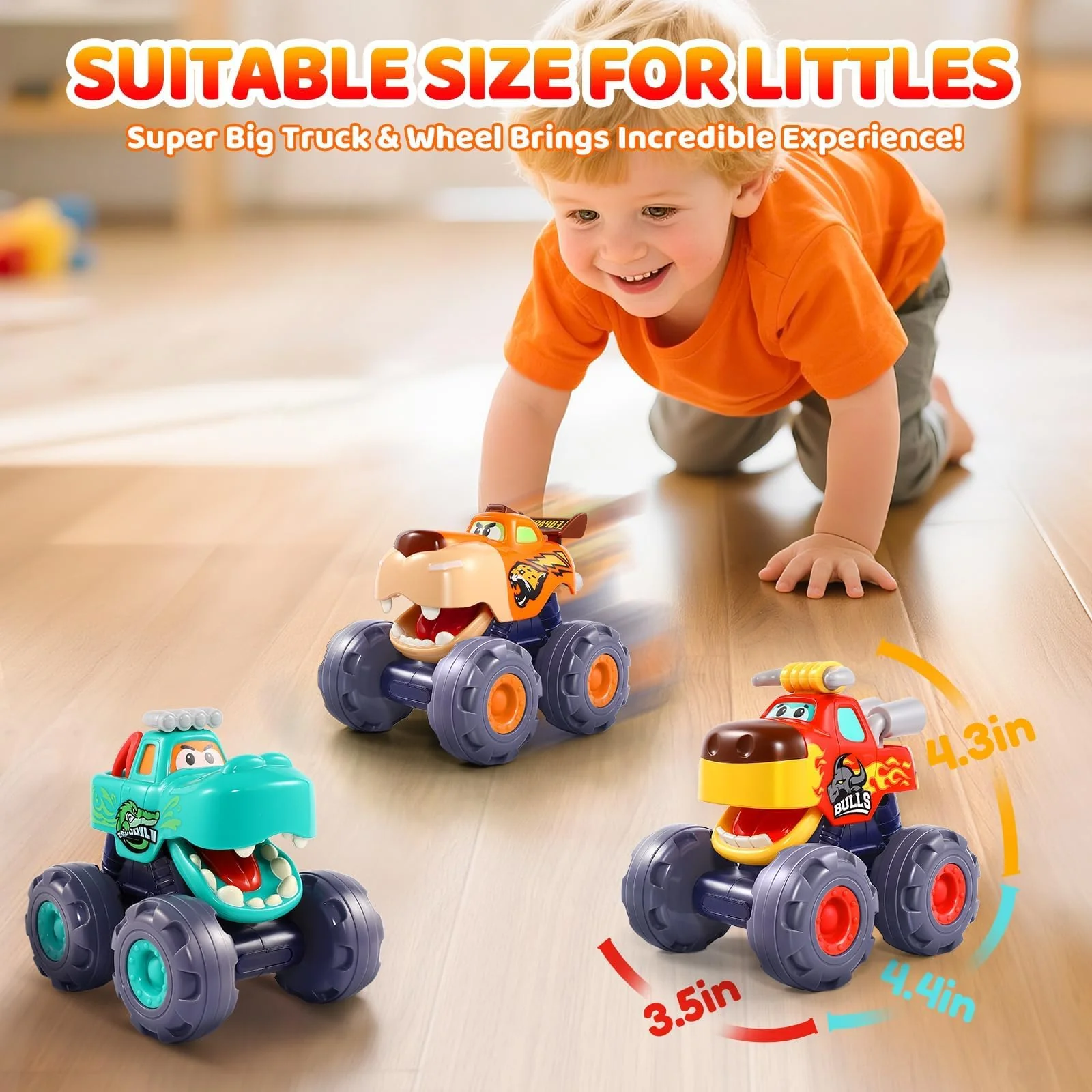 OCATO Car Toys for 1 Year Old Boy Gifts, Pull Back Monster Truck Toy Cars for Toddlers 1-3, 1 2 3 One Year Old Boy Birthday Gift 1st Vehicles Kids Stocking Stuffers Toddler Baby Boys Toys 12-18 Months - Image 7