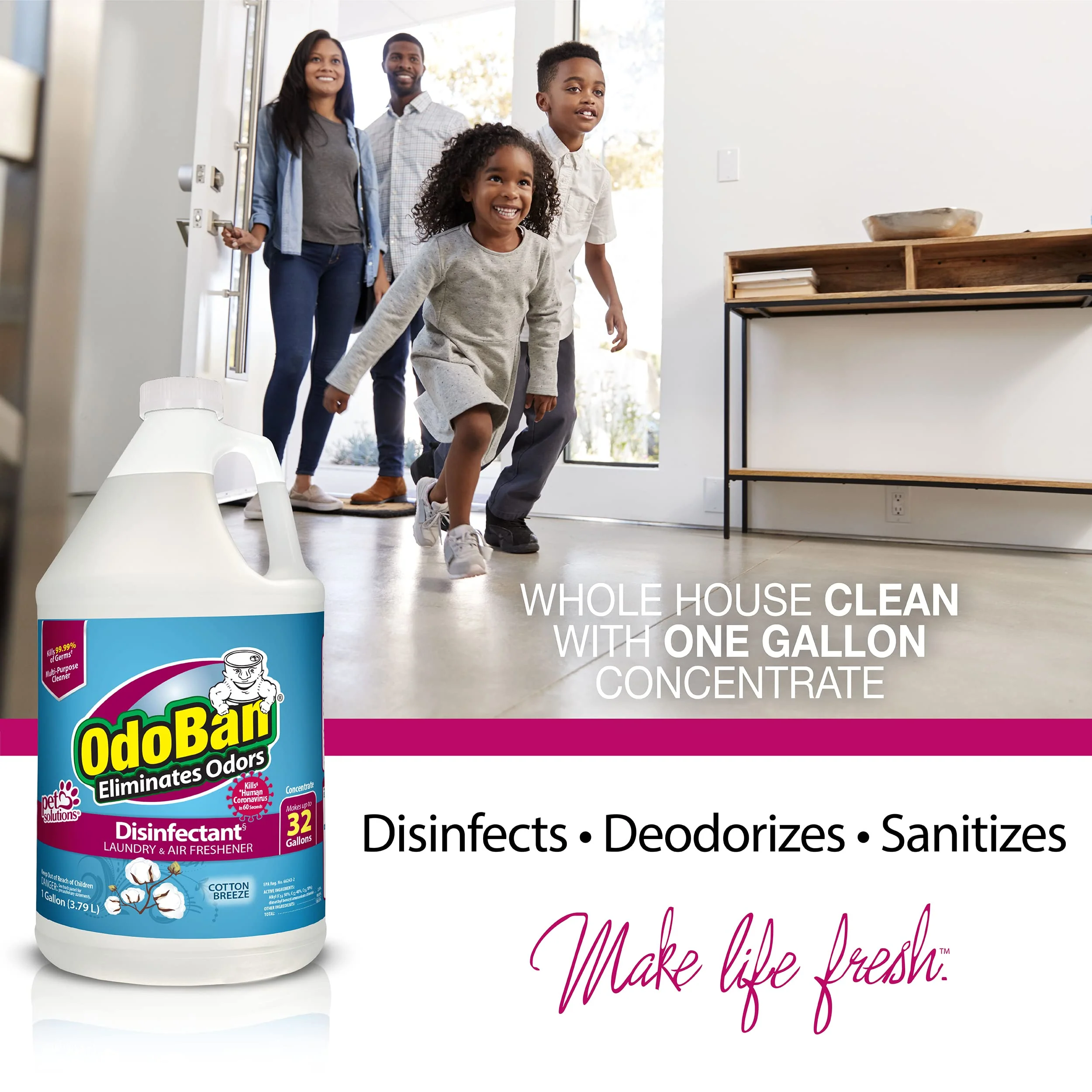 OdoBan Disinfectant Concentrate and Odor Eliminator, Made in the USA, Cotton Breeze Scent, 2 Gallons - Image 4