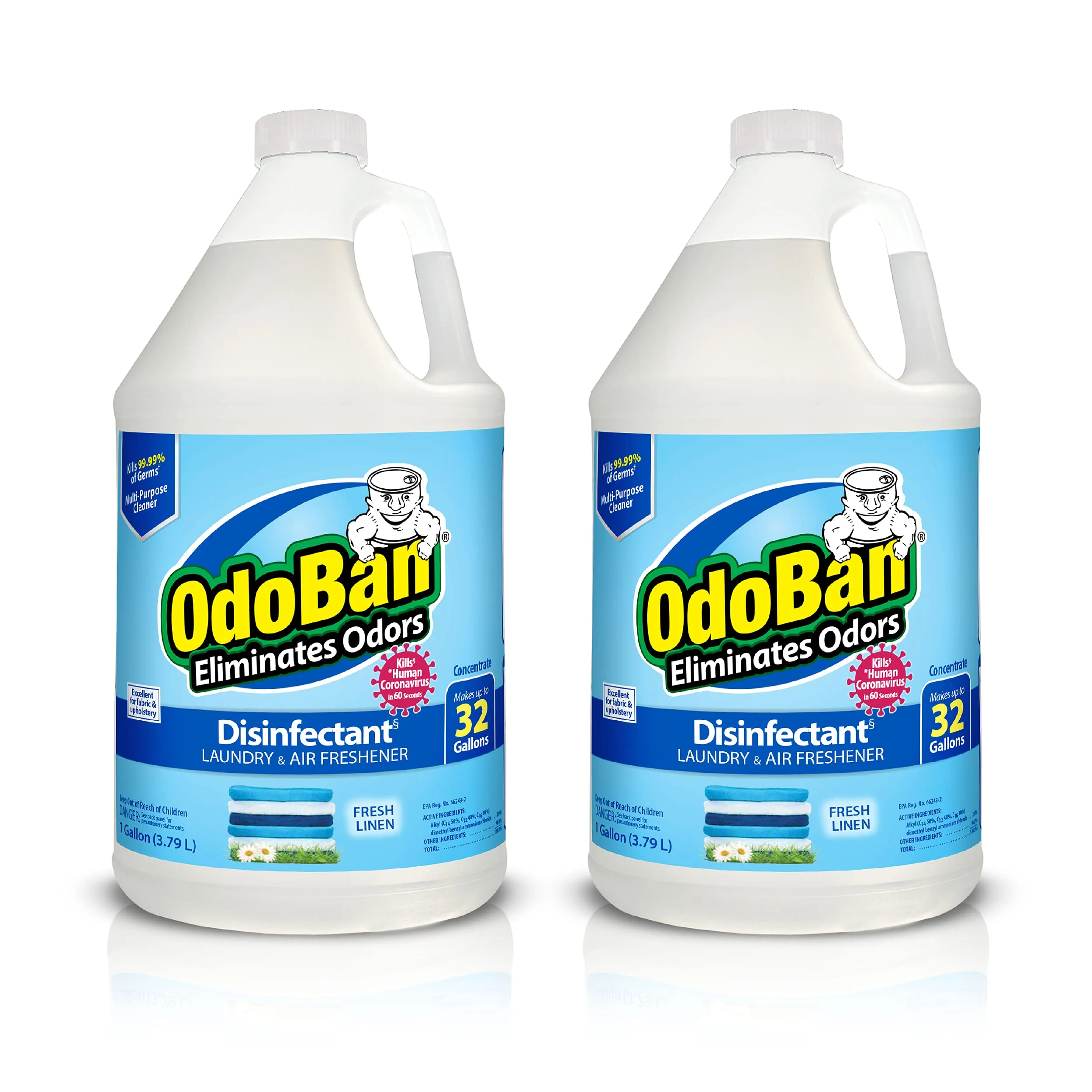 OdoBan Disinfectant Concentrate and Odor Eliminator, Made in the USA, Fresh Linen Scent, 2 Gallons