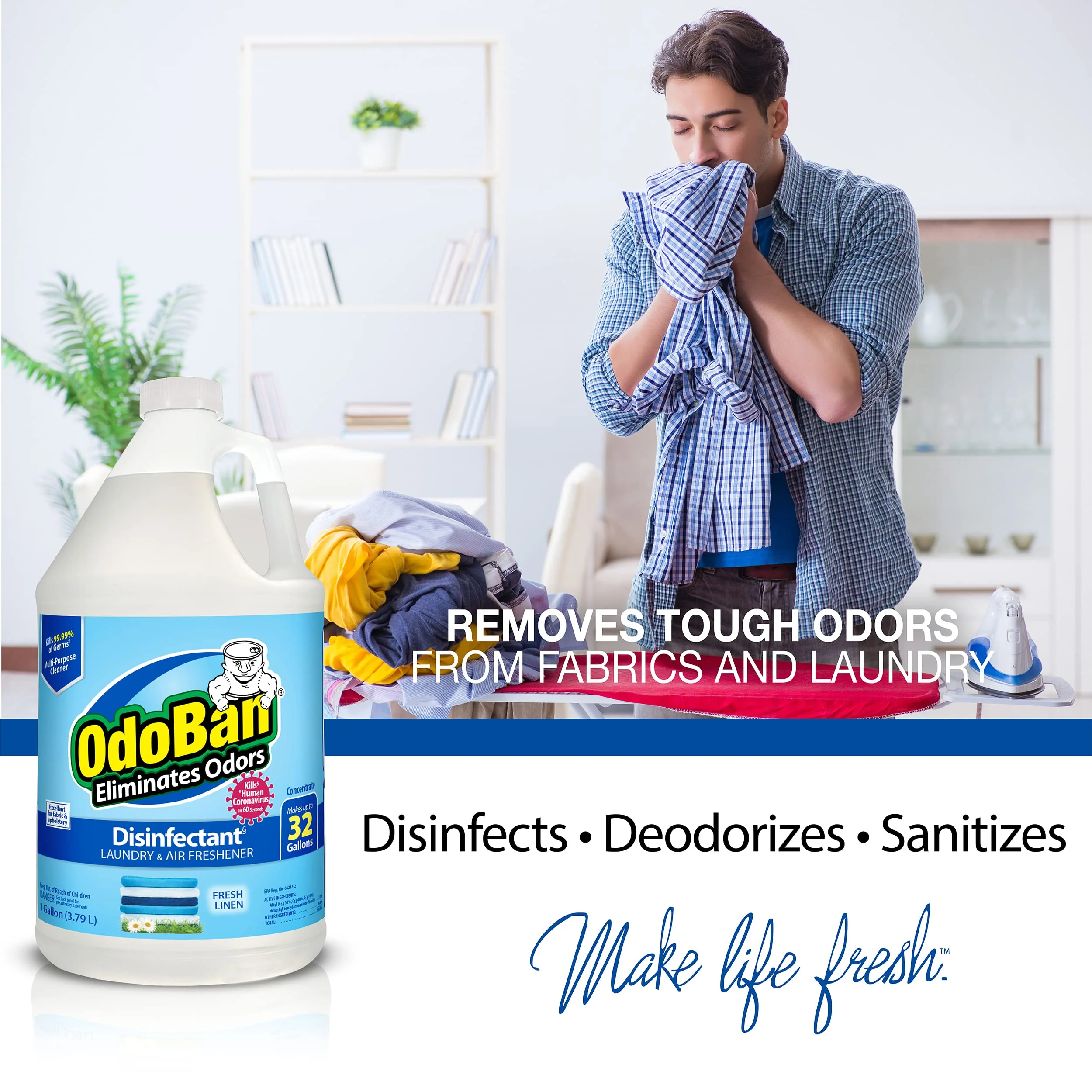 OdoBan Disinfectant Concentrate and Odor Eliminator, Made in the USA, Fresh Linen Scent, 2 Gallons - Image 5