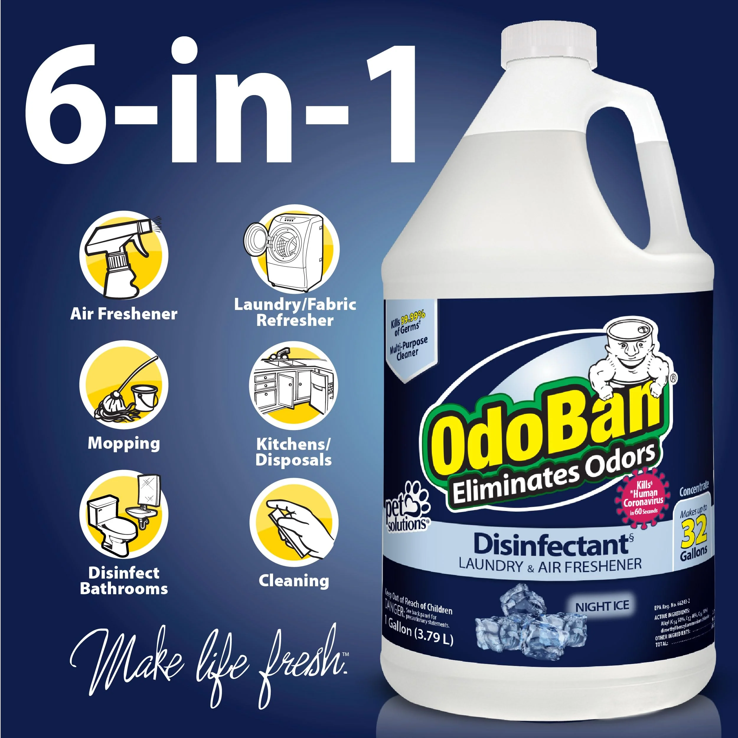 OdoBan Disinfectant Concentrate and Odor Eliminator, Made in the USA, Night Ice Scent, 4 Gallons - Image 3