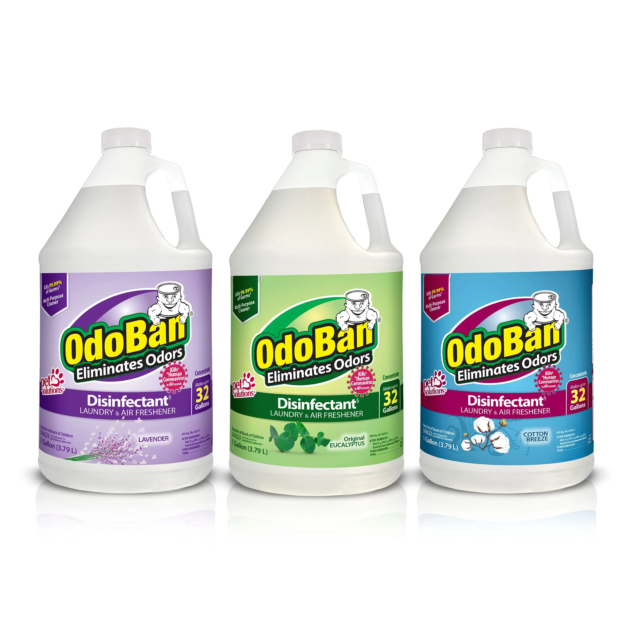 OdoBan Disinfectant Concentrate and Odor Eliminator, Made in the USA, Original Eucalyptus, Lavender and Cotton Breeze Scents, 3 Gallons
