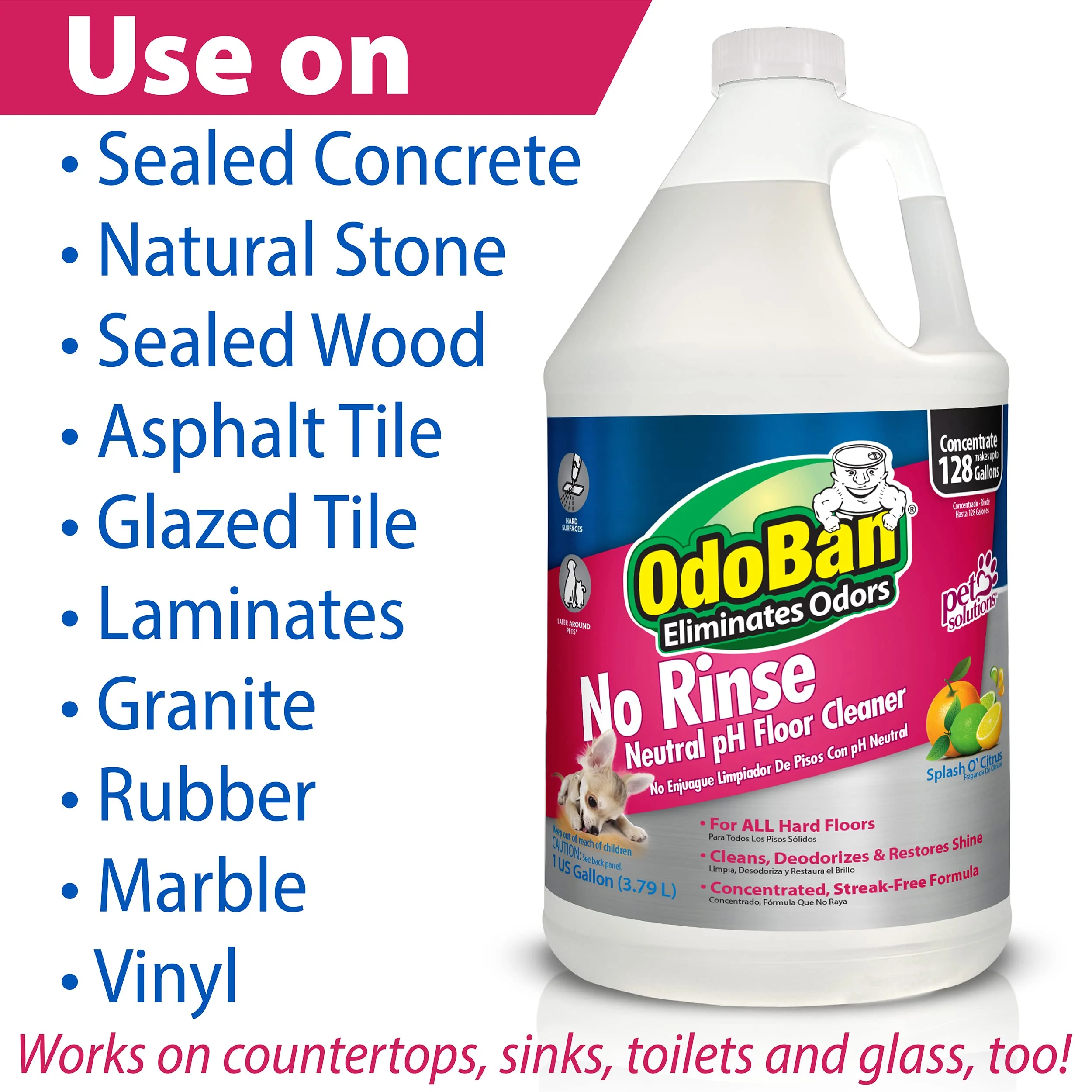 OdoBan Pet Solutions No Rinse Neutral pH Floor Cleaner Concentrate, Made in the USA, 1 Gallon, and Oxy Stain Remover, 32 Ounce Spray - Image 8