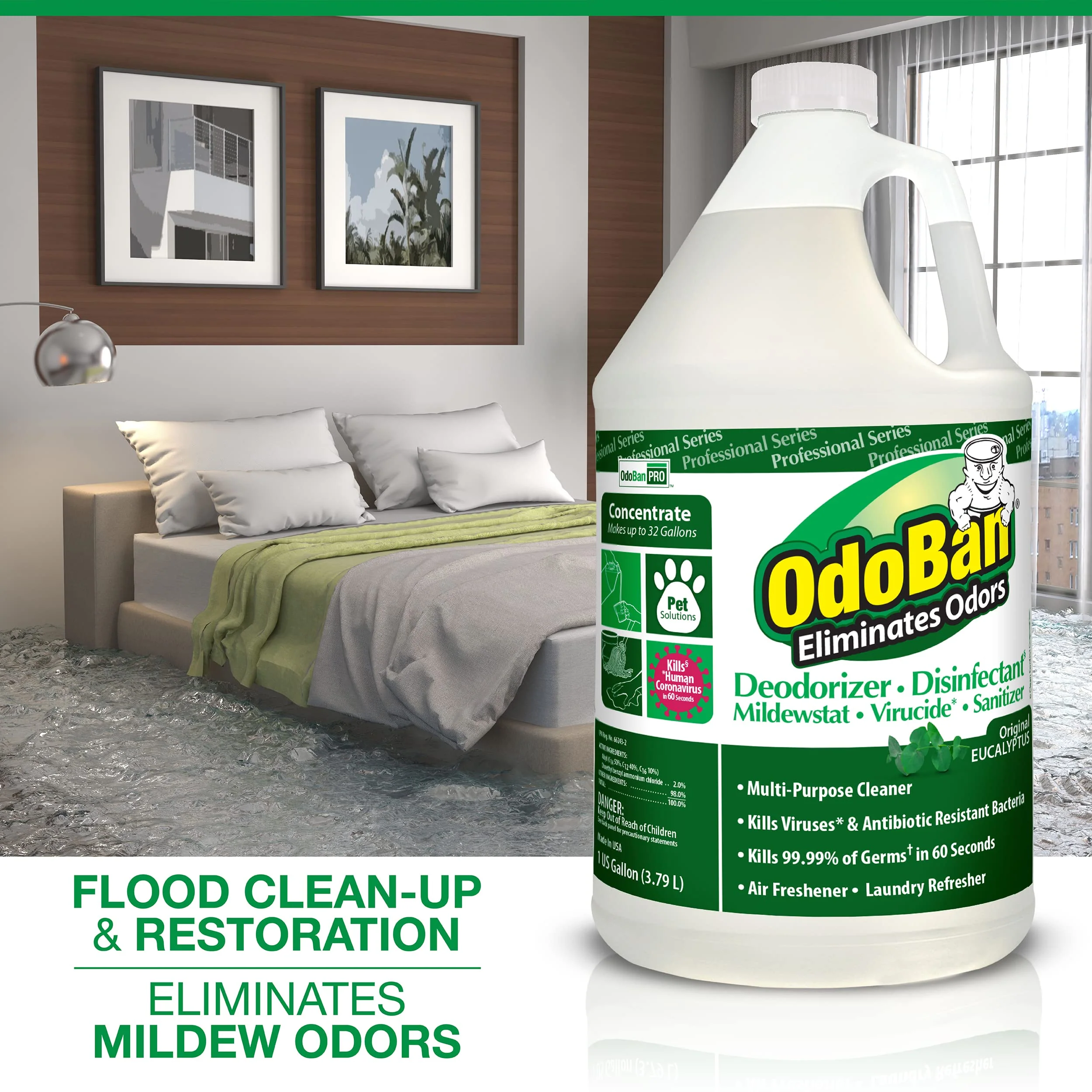 OdoBan Professional Disinfectant and Odor Eliminator Concentrate, 4 Gallons, Original Eucalyptus Scent - Image 2