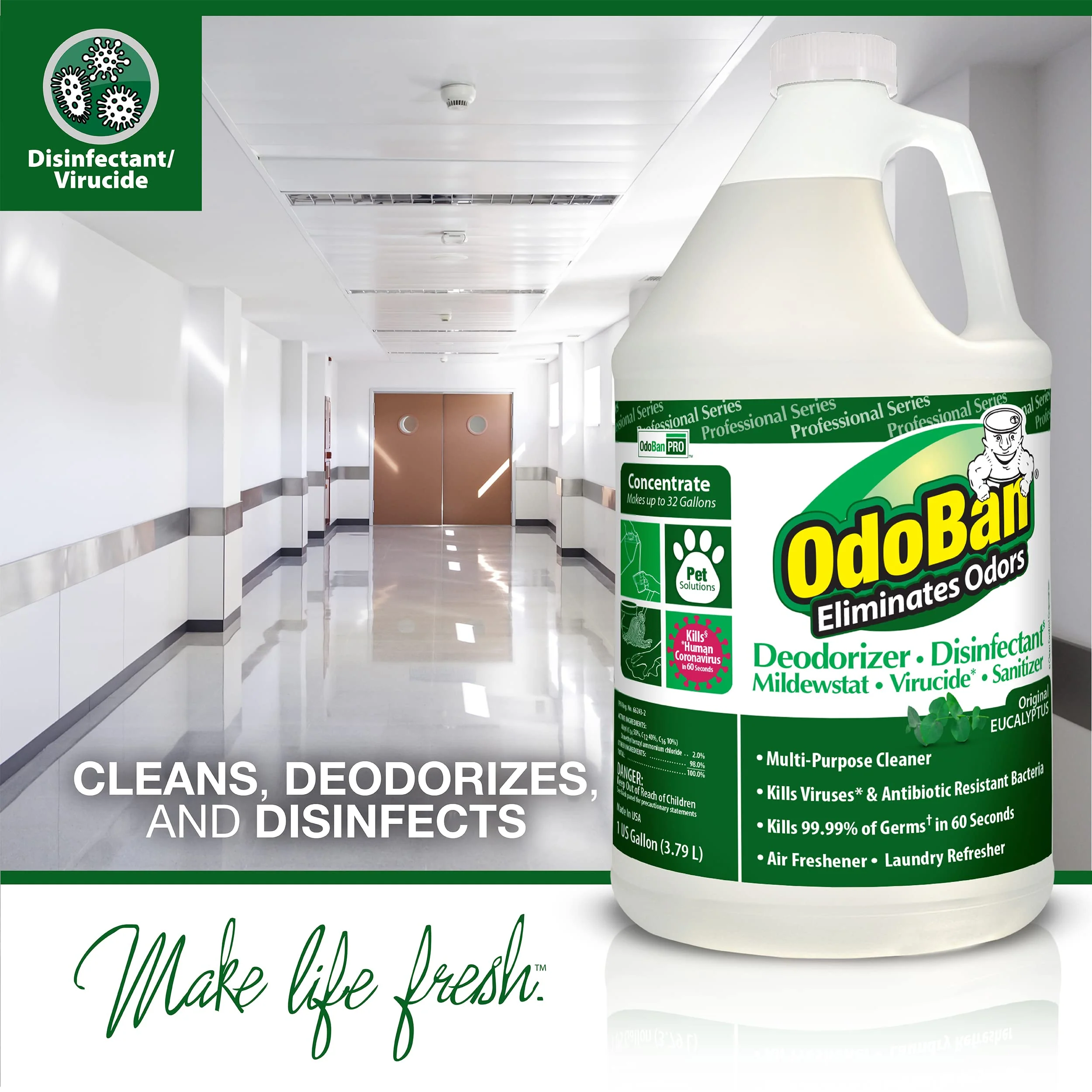 OdoBan Professional Disinfectant and Odor Eliminator Concentrate, 4 Gallons, Original Eucalyptus Scent - Image 3