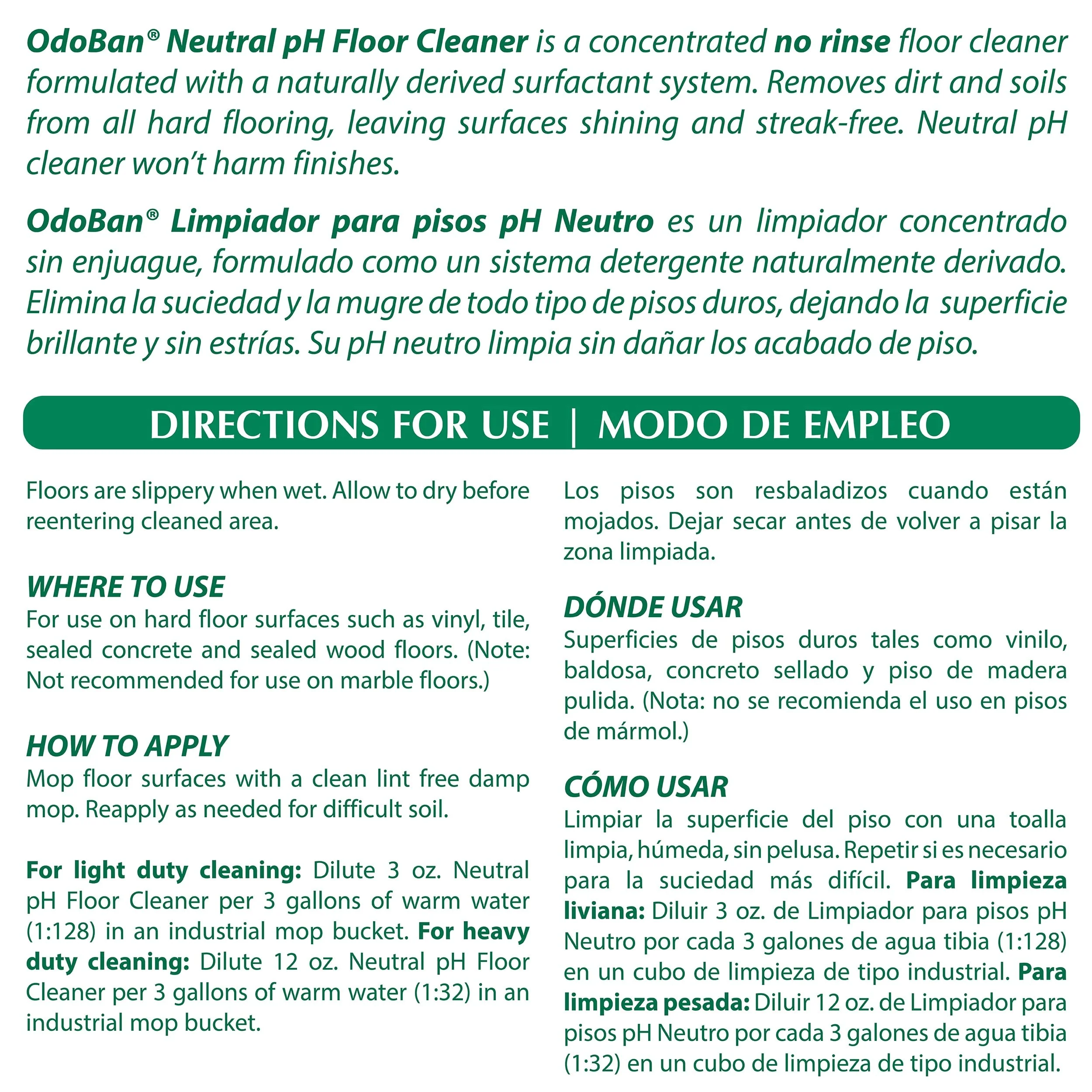 OdoBan Professional Series Neutral pH No Rinse Floor Cleaner Concentrate, Set of 4, 1 Gallon Each - Image 2