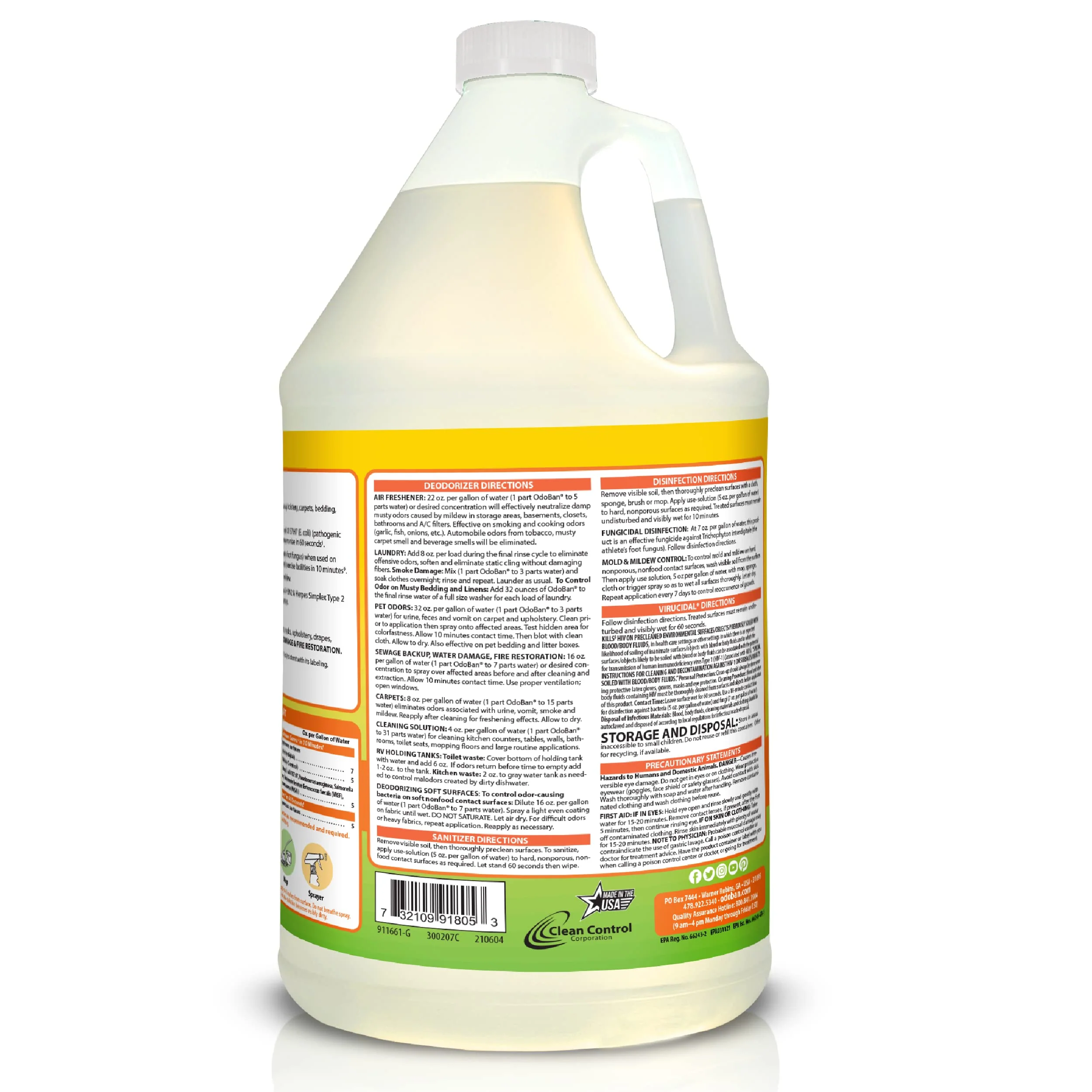 OdoBan Ready-to-Use Disinfectant and Odor Eliminator, Made in the USA, Citrus Scent, Set of 2, 32 oz Spray and 1 Gallon Concentrate - Image 2