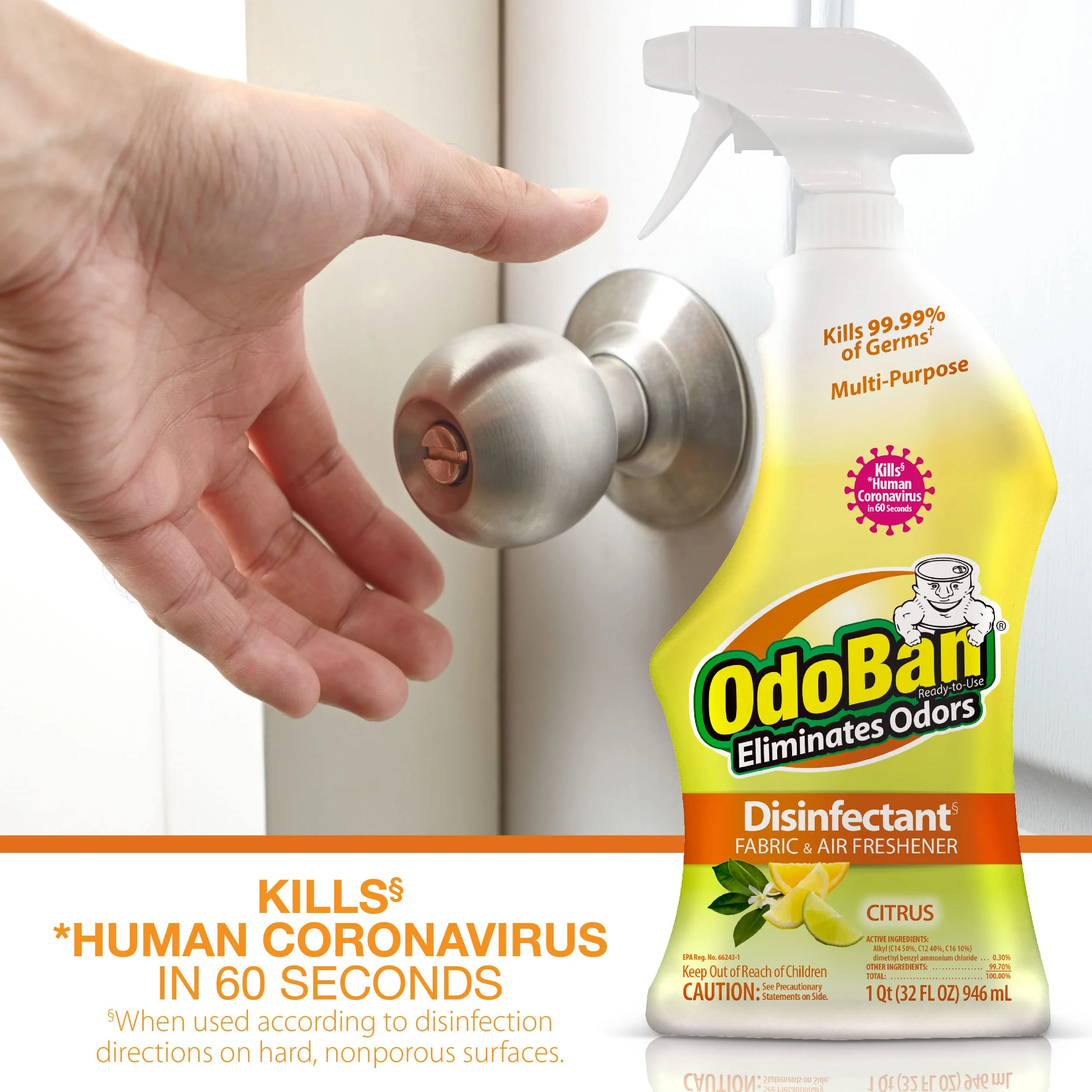OdoBan Ready-to-Use Disinfectant and Odor Eliminator, Made in the USA, Citrus Scent, Set of 2, 32 oz Spray and 1 Gallon Concentrate - Image 8