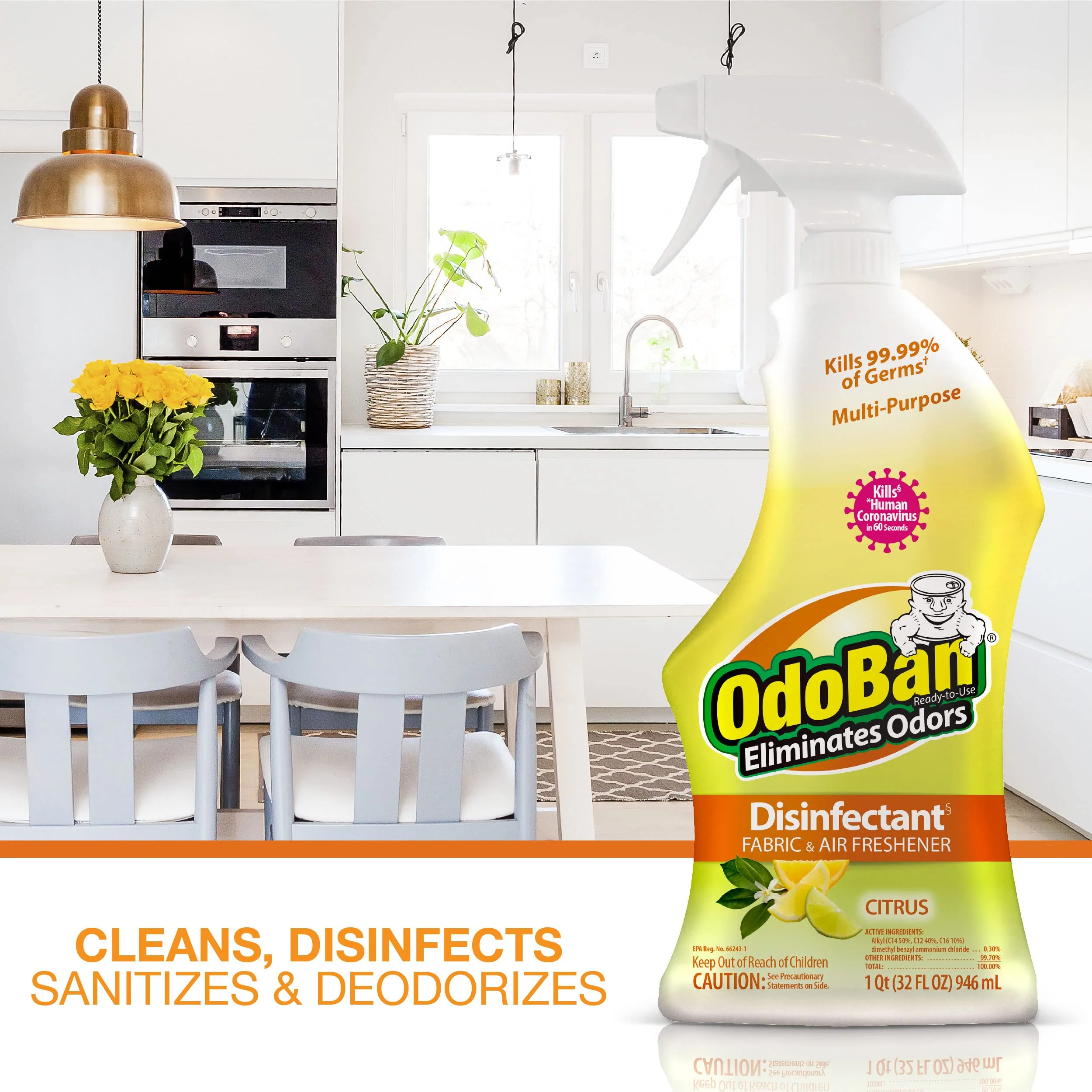 OdoBan Ready-to-Use Disinfectant and Odor Eliminator, Made in the USA, Citrus Scent, Set of 2, 32 oz Spray and 1 Gallon Concentrate - Image 9