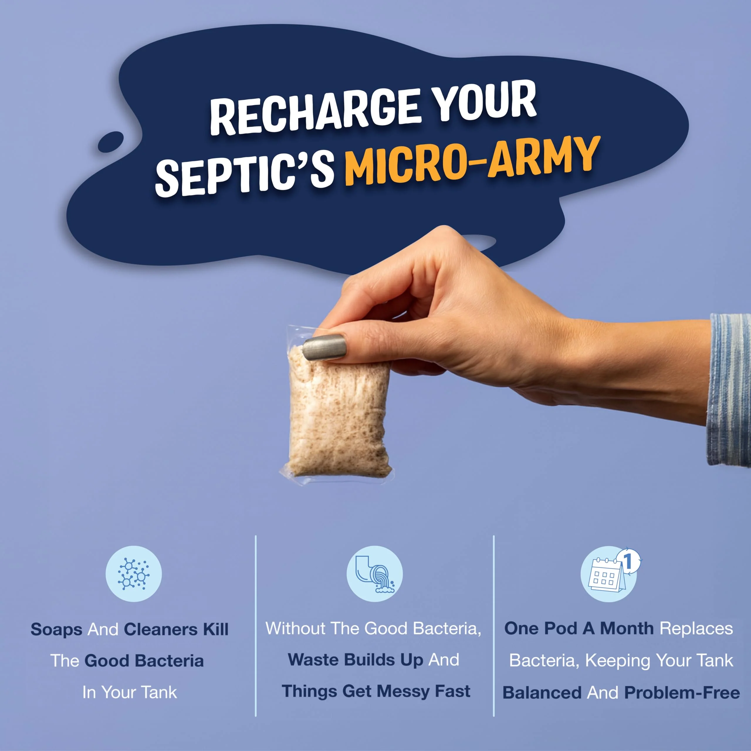 Odor Eliminating Septic Tank Treatment Pods with 2X Strength - 12 Month Supply of Septic & Sewage Cleaner - Helps Prevent Backups & Repairs - by Septic Snackers - Image 3