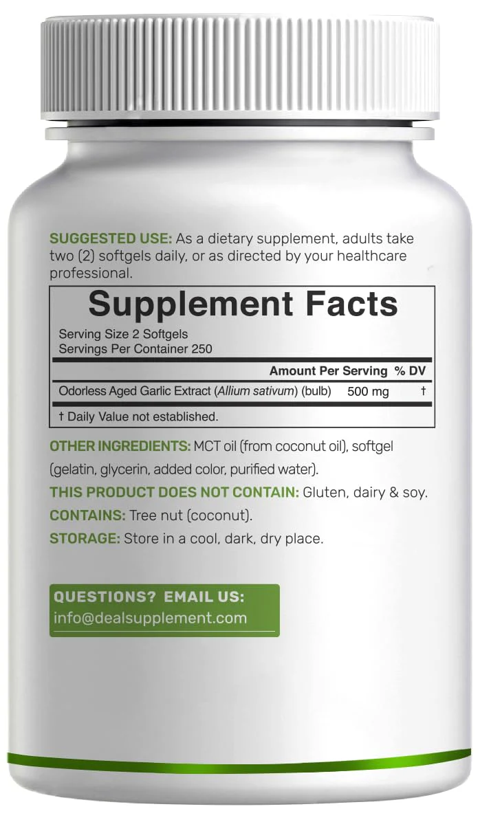 Odorless Aged Garlic, 500 Softgels – Enhanced with MCT Oil - Fresh Allium Sativum Bulb Source – 2-Years Aged Garlic Extract – Non-GMO, cGMP Manufactured - Image 3