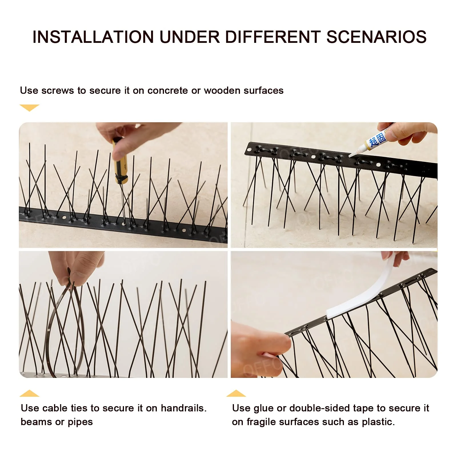 OFFO Black Bird Spikes Pre-Assembled for Pigeons Birds, Cover 10 Feet Durable Bird Spikes with Stainless Steel for Fence Roof Mailbox Window - Image 4