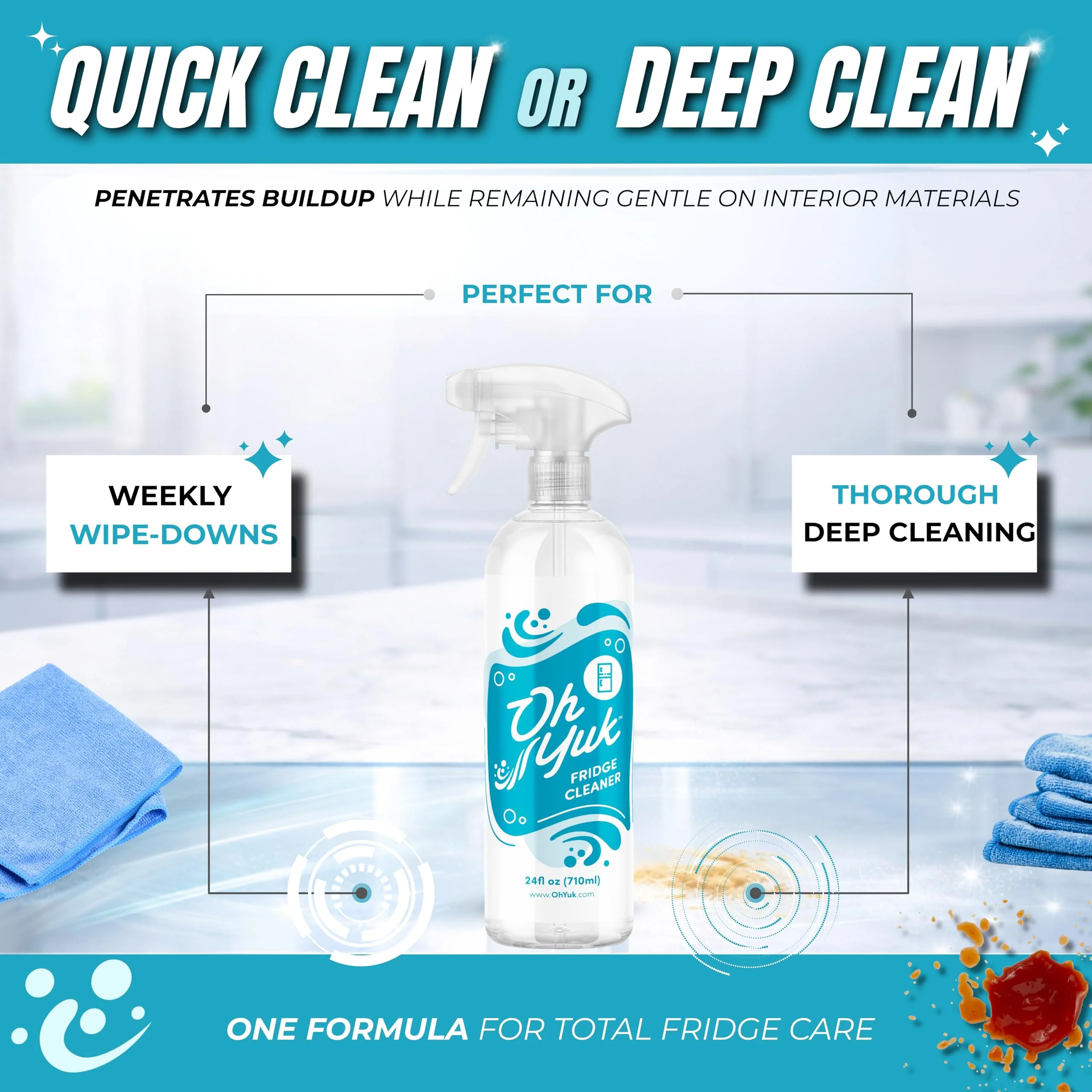 Oh Yuk Fridge Cleaner – Cleans Inside Refrigerator for Spotless, Food-Contact Safe Surfaces | Biodegradable, Vegan, Cruelty-Free | Effortlessly Lifts Sticky Messes & Dried-On Food | Spray Bottle - Image 4