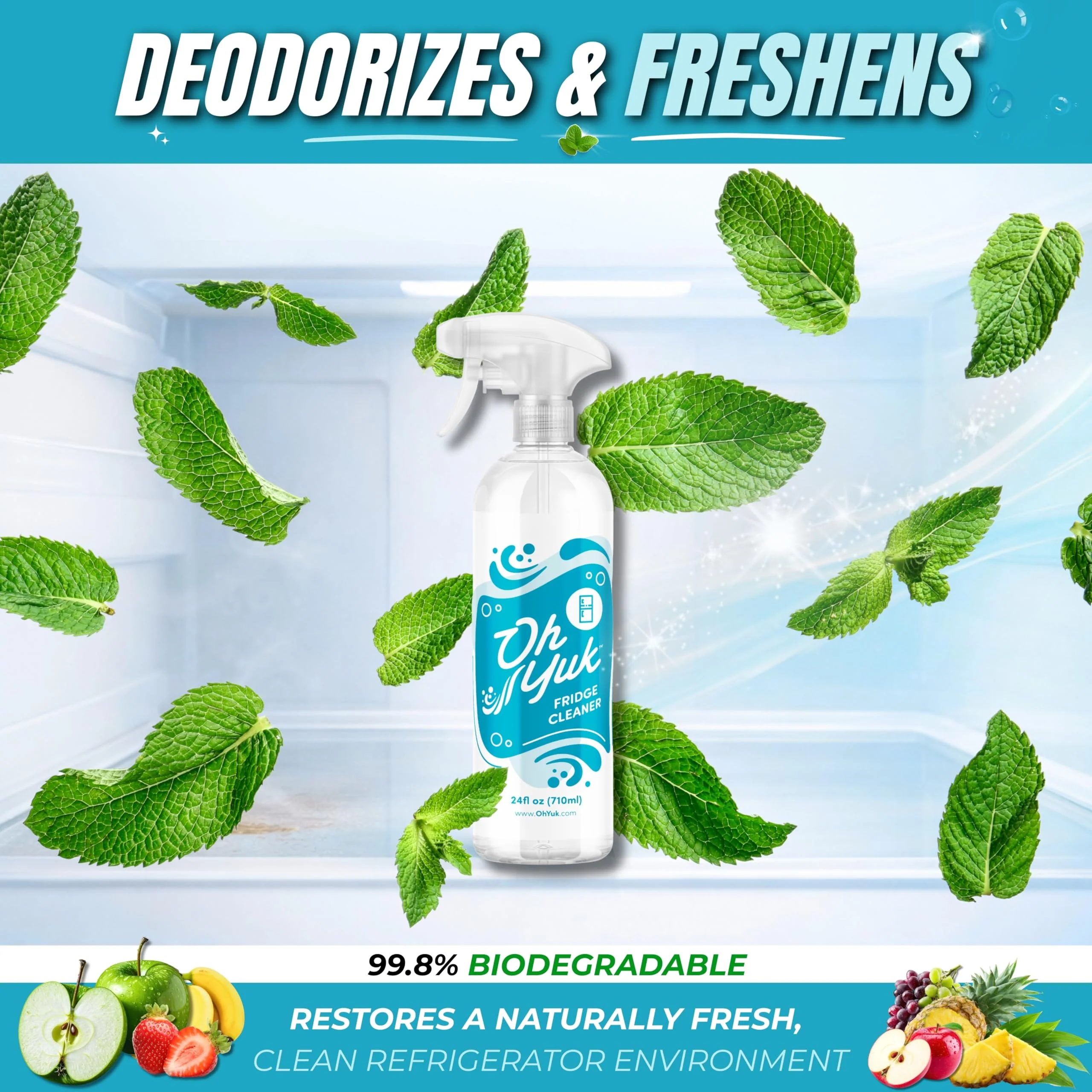Oh Yuk Fridge Cleaner – Cleans Inside Refrigerator for Spotless, Food-Contact Safe Surfaces | Biodegradable, Vegan, Cruelty-Free | Effortlessly Lifts Sticky Messes & Dried-On Food | Spray Bottle - Image 5