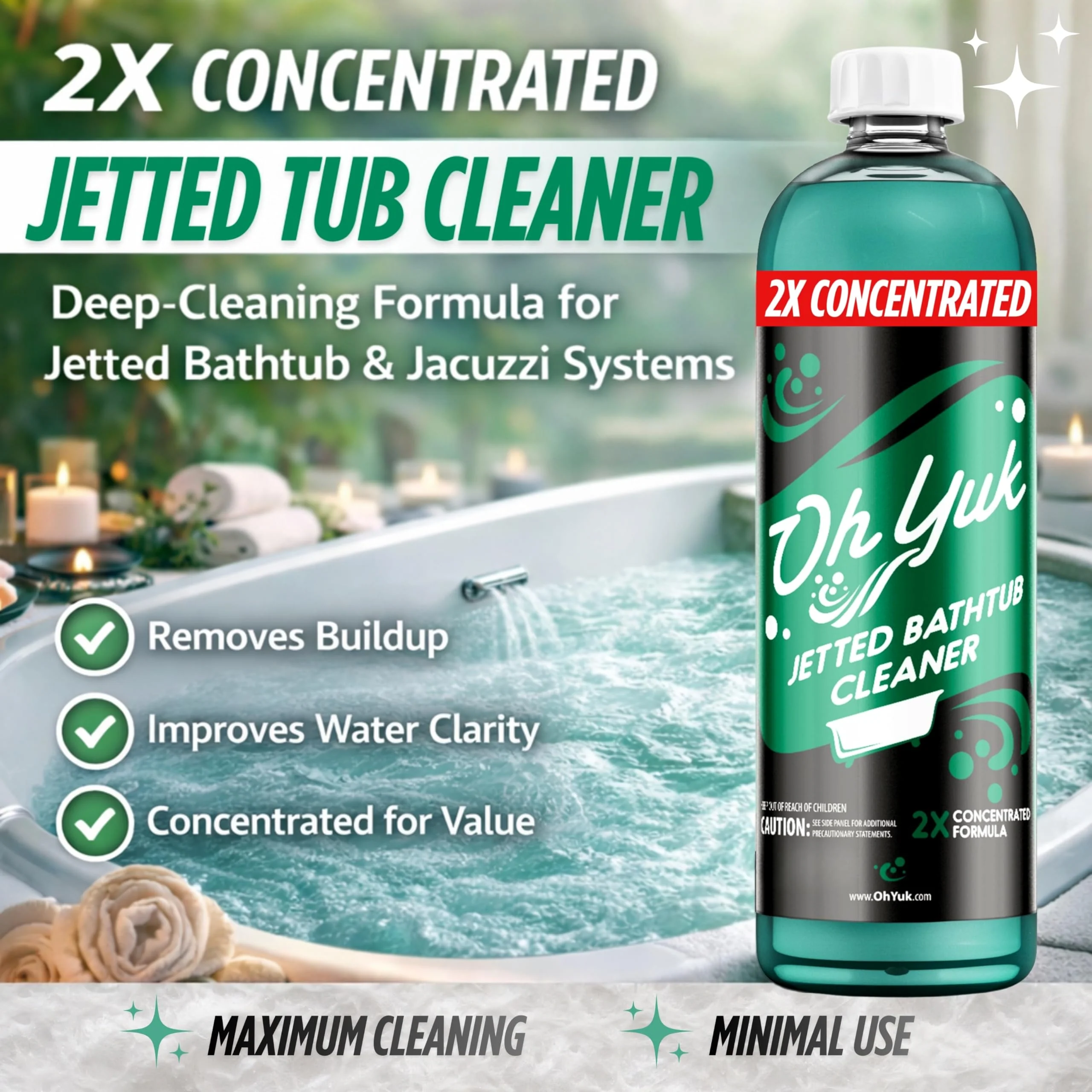 Oh Yuk Jetted Tub Cleaner 2X Concentrated – Deep Cleaning Jetted Bathtub & Jacuzzi Cleaner for Tub Systems with Jets – Removes Buildup – 16 fl oz - Image 7