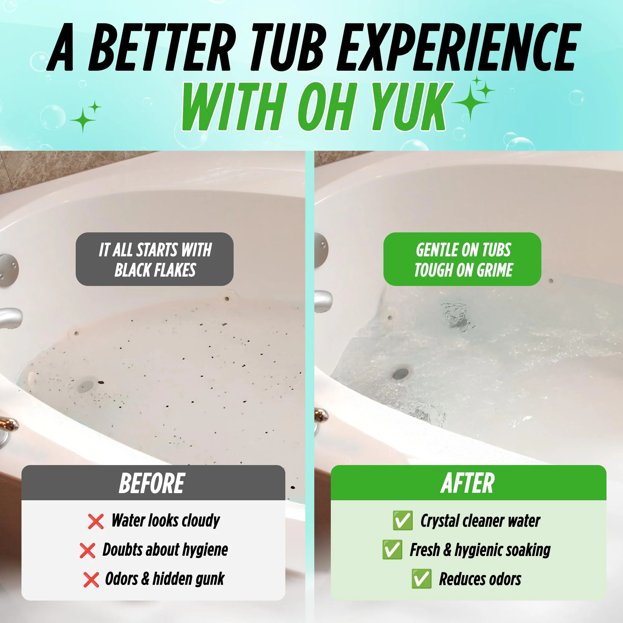 Oh Yuk Jetted Tub Cleaner for Jet Tubs, Bathtubs, Whirlpools, The Most Effective Jetted Tub Cleaner, Septic Safe, 32 Cleanings per Bottle - 1 Gallon - Image 7