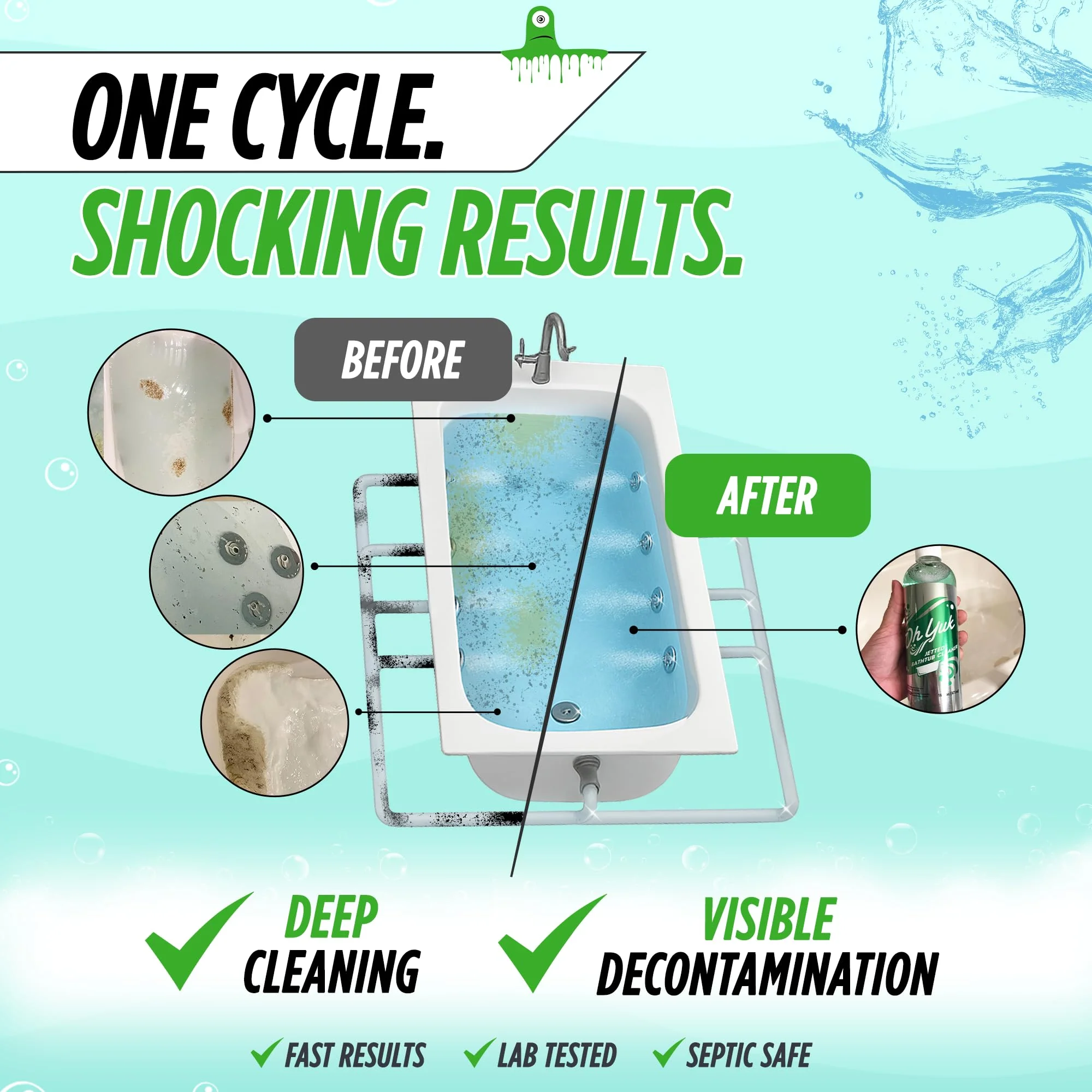 Oh Yuk Jetted Tub Cleaner for Jet Tubs, Bathtubs, Whirlpools, The Most Effective Jetted Tub Cleaner, Septic Safe, 32 Cleanings per Bottle - 1 Gallon - Image 9