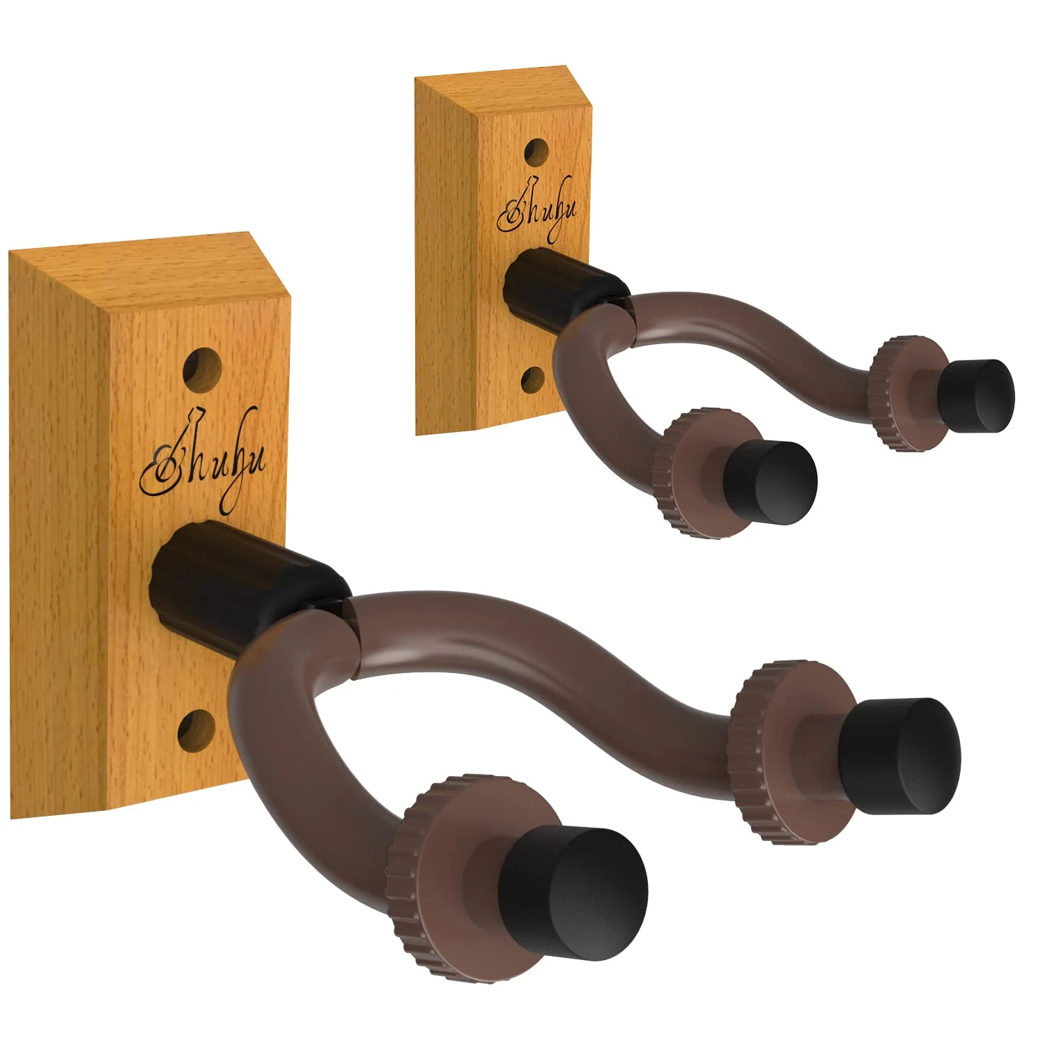 Ohuhu Guitar Wall Mount Hanger, 2-Pack Rotatable Hardwood Guitar Hangers with Screws, Adjustable Stopper Guitar Mount Hook Holder Stand for Acoustic Electric Guitar Banjo Bass Ukulele Mandolin (Wood) - Image 2