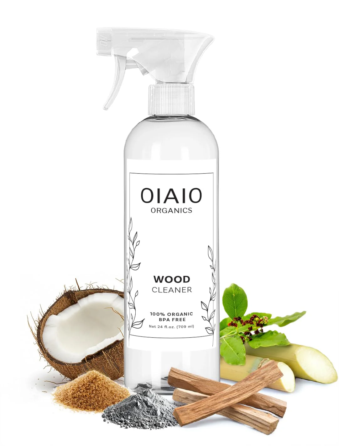 OIAIO Non-Toxic Wood Cleaner - Natural Organic Ingredients that Truly Perform - 24oz - Light Coconut & Palo Santo Scent