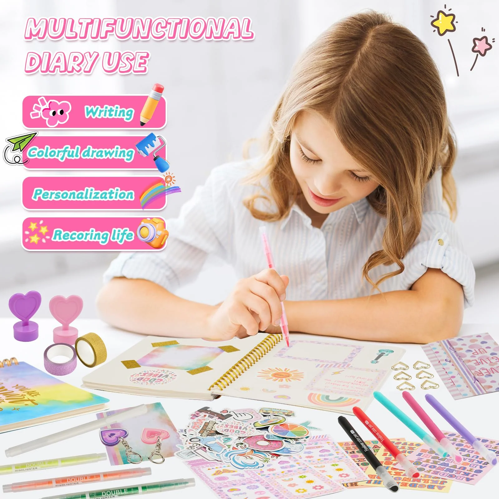 OIHEW DIY Journal Kit for Girls/Teen/Tween, 2 PC Stationery | Scrapbook | Diary | Journaling Art Crafts Supplies Set, Christmas | Birthday Gift for 8 9 10 11 12 13 14 Year Old Girl Ideas - Image 5