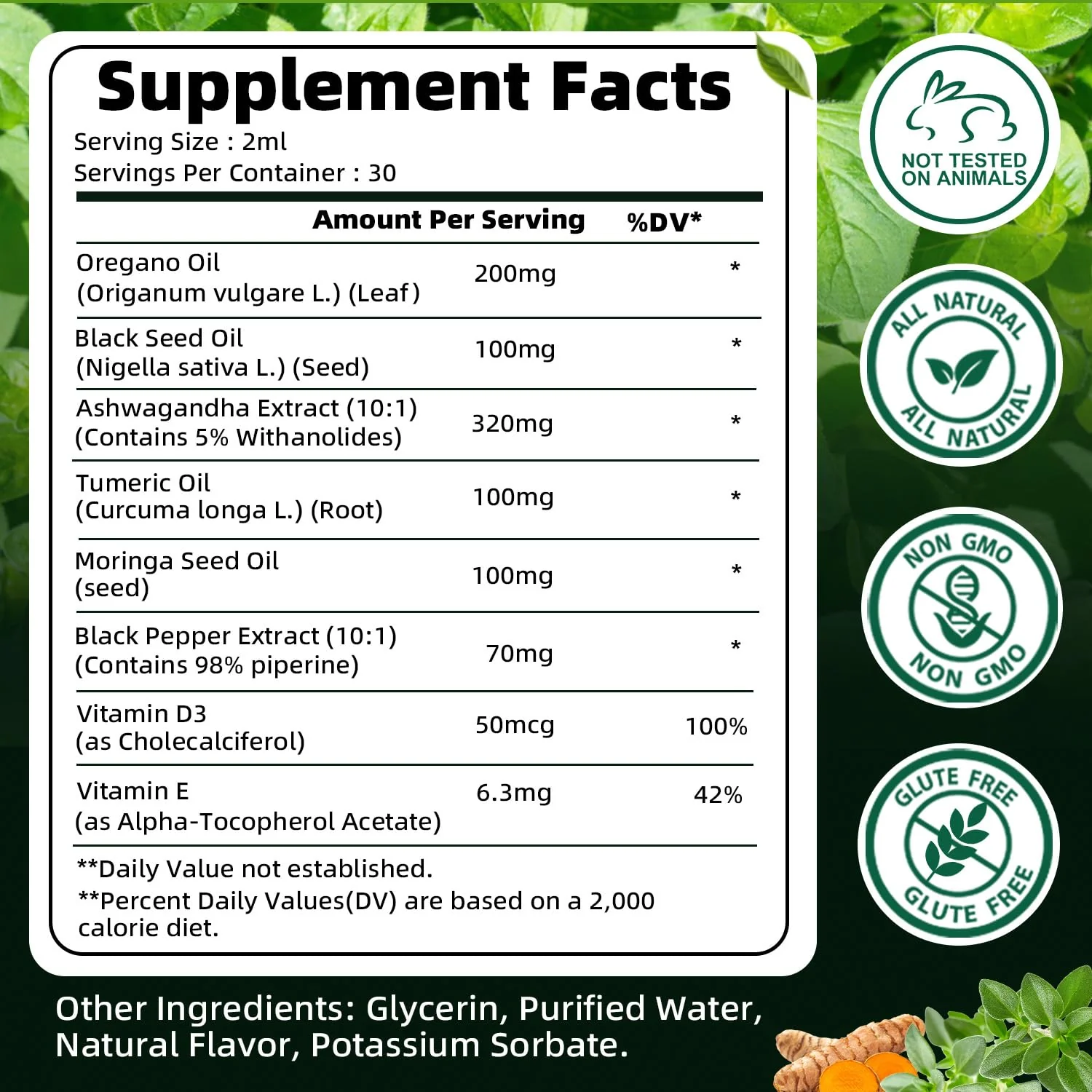 Oil of Oregano with Black Seed Oil | 8 in 1 Organic Oregano Oil Drops with Ashwagandha, Moringa & Turmeric | Natural Herbal Supplements for Immune Support & Stress Relief | Vegan Friendly, 2 Fl Oz - Image 2