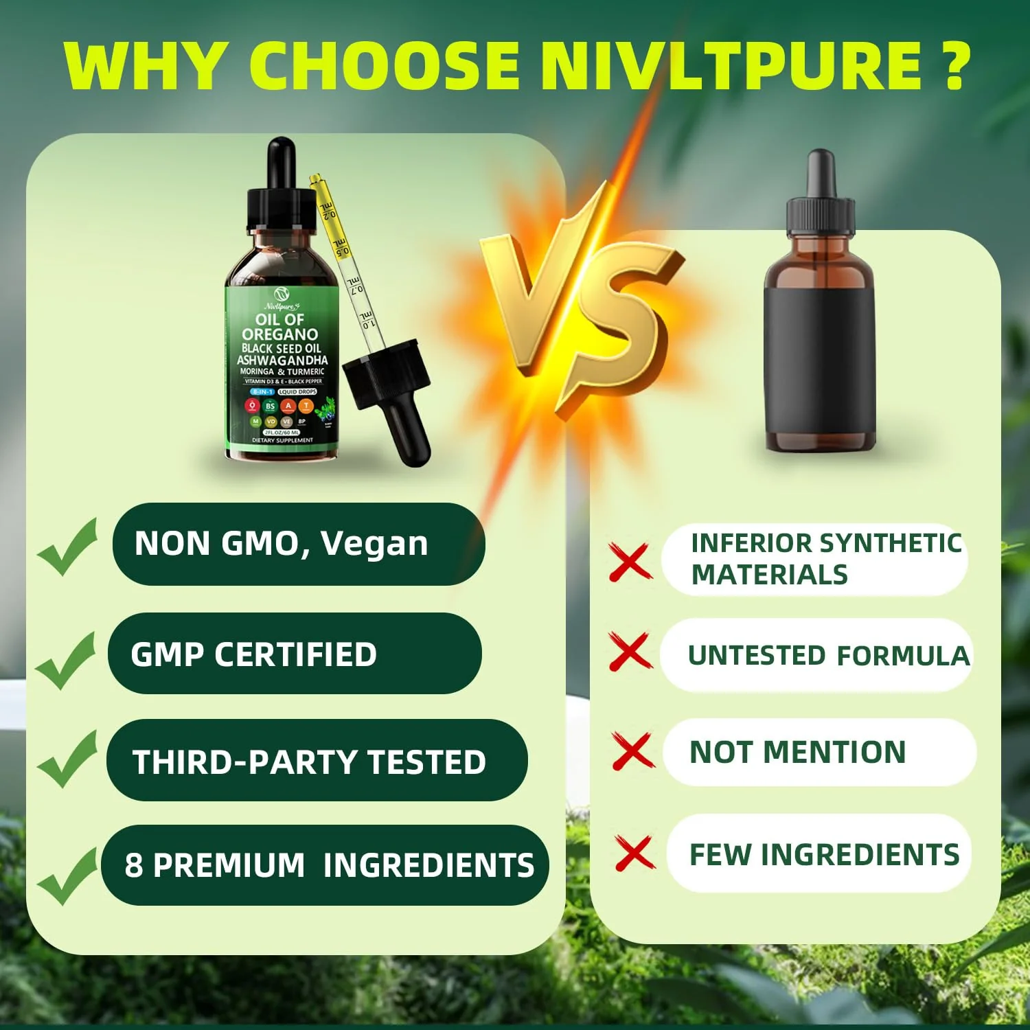 Oil of Oregano with Black Seed Oil | 8 in 1 Organic Oregano Oil Drops with Ashwagandha, Moringa & Turmeric | Natural Herbal Supplements for Immune Support & Stress Relief | Vegan Friendly, 2 Fl Oz - Image 3