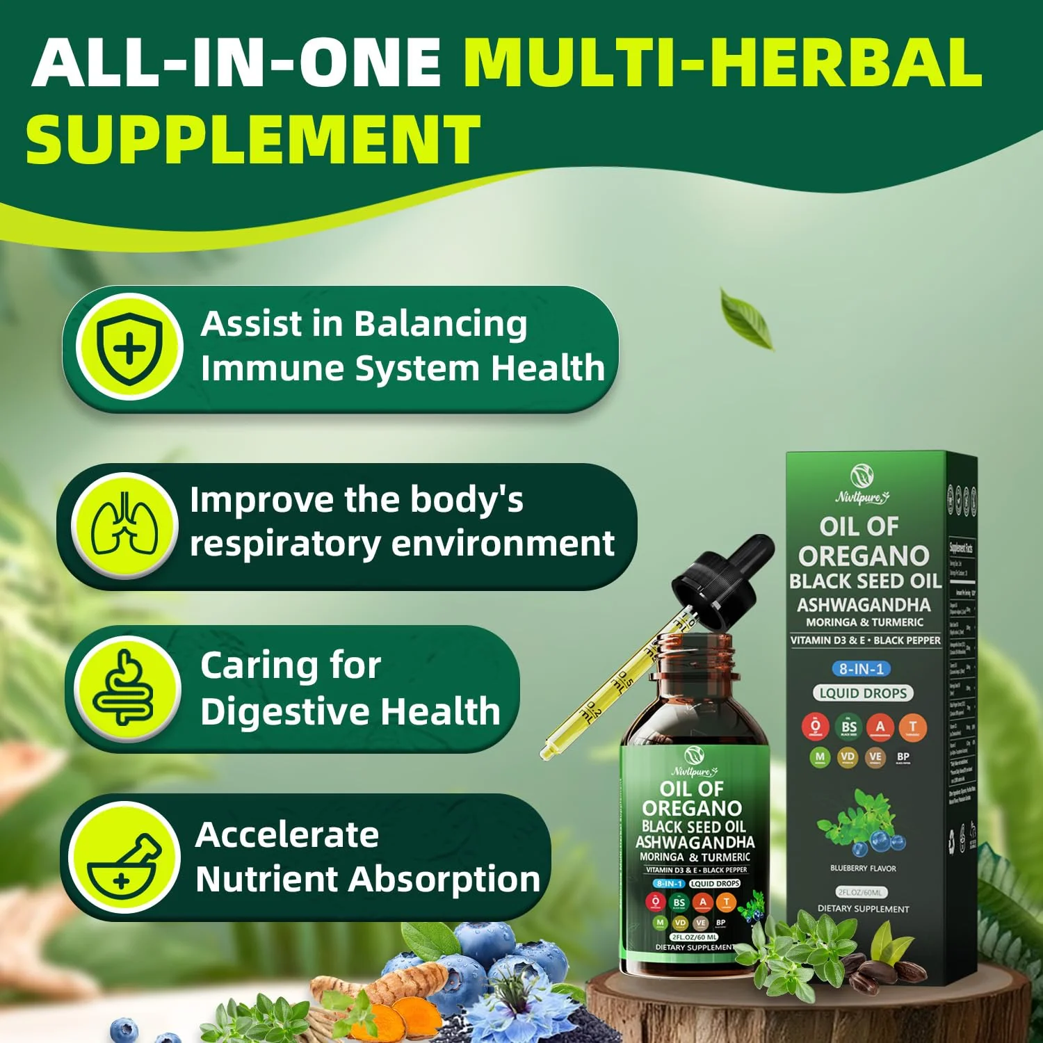 Oil of Oregano with Black Seed Oil | 8 in 1 Organic Oregano Oil Drops with Ashwagandha, Moringa & Turmeric | Natural Herbal Supplements for Immune Support & Stress Relief | Vegan Friendly, 2 Fl Oz - Image 6