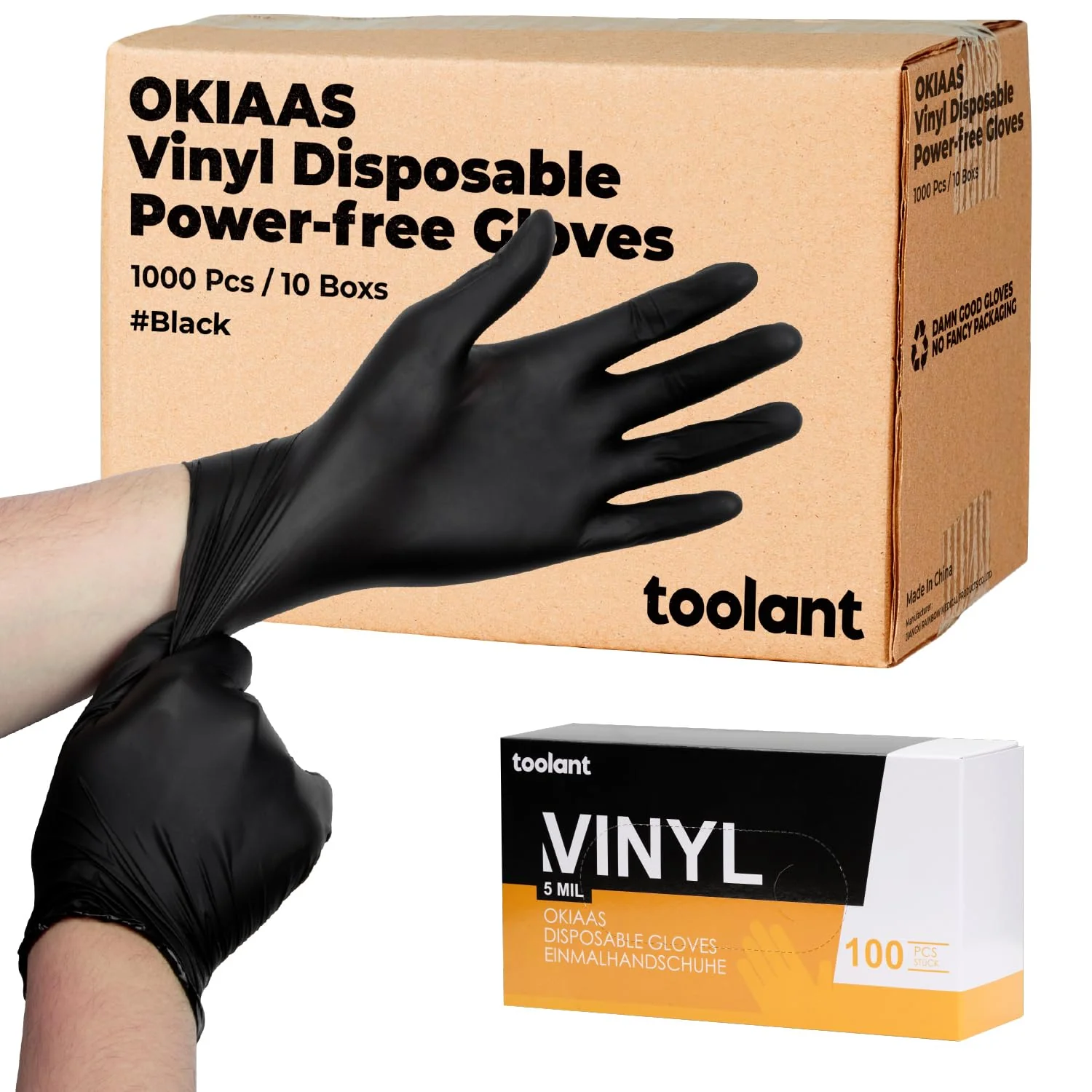 OKIAAS Black/Pink Vinyl Gloves Disposable Latex Free, Food Safe, Powder Free, 5 Mil Thickened for Cooking, Cleaning, Food Prep, Baking, Hair Dye, Tattoo, Medium, 200 Count