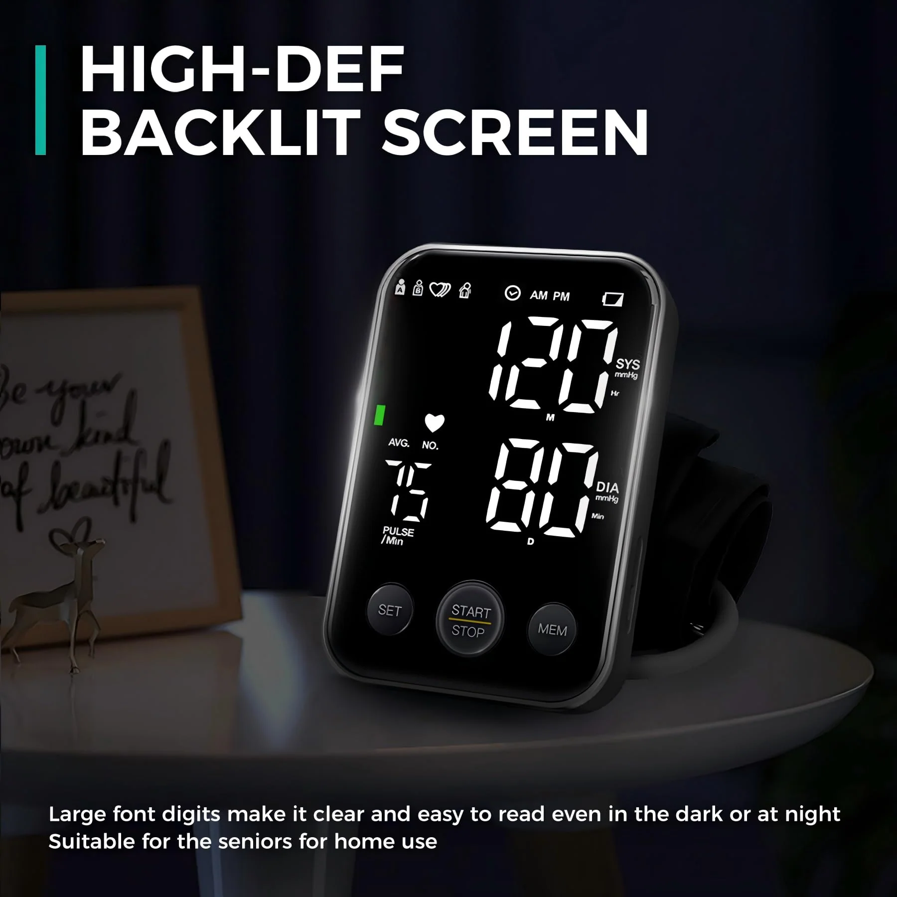 Oklar Blood Pressure Monitor Upper Arm Monitors for Home Use BP Machine Sphygmomanometer with 2x120 Reading Memory Adjustable Arm Cuff 8.7"-15.7" Large Display with LED Background Light Storage Bag - Image 4