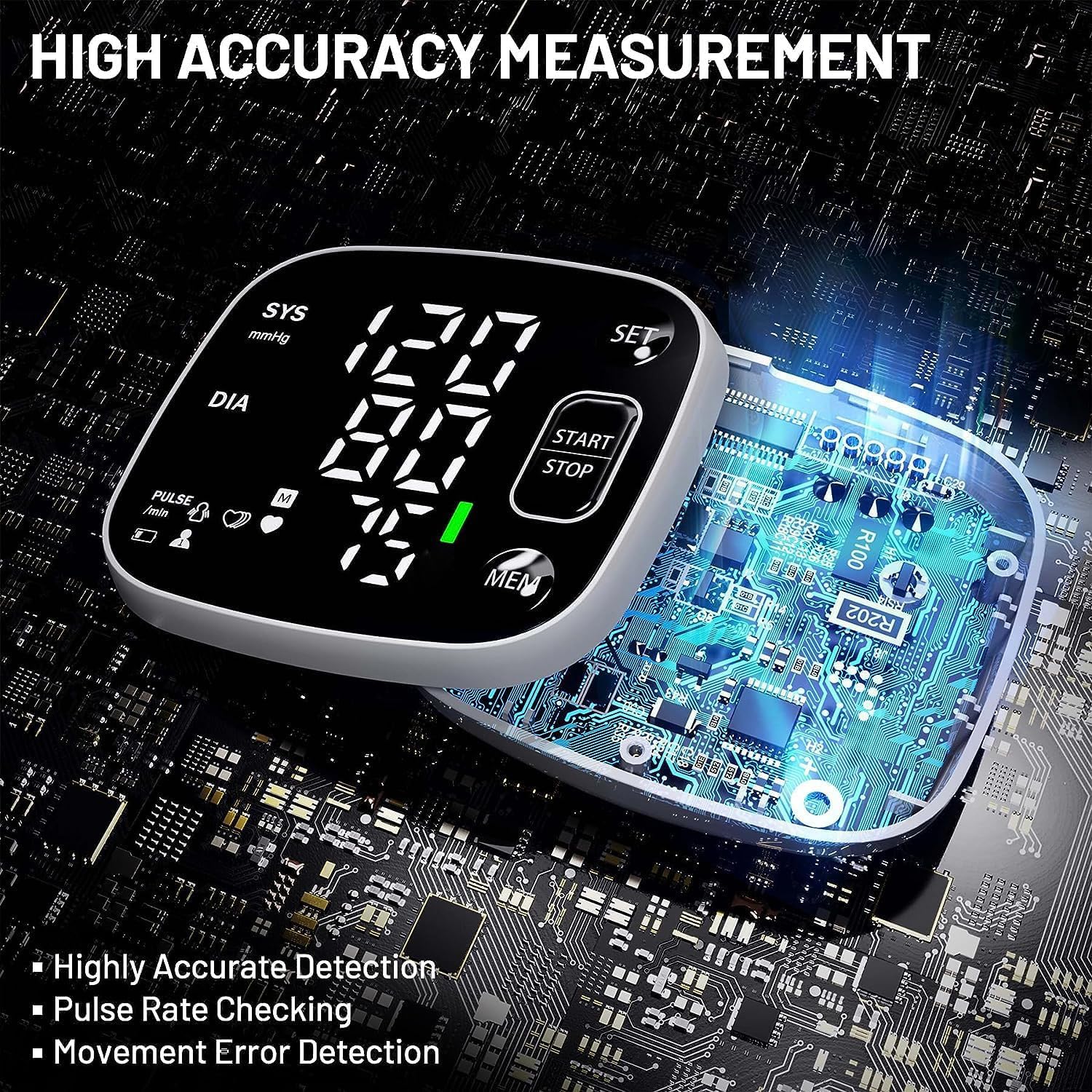 Oklar Blood Pressure Monitors for Home Use Rechargeable Wrist Digital BP Machine Cuff with LED Backlit Display, Voice Broadcast, 240 Memory Storage for 2 Users with Carrying Case - Image 2
